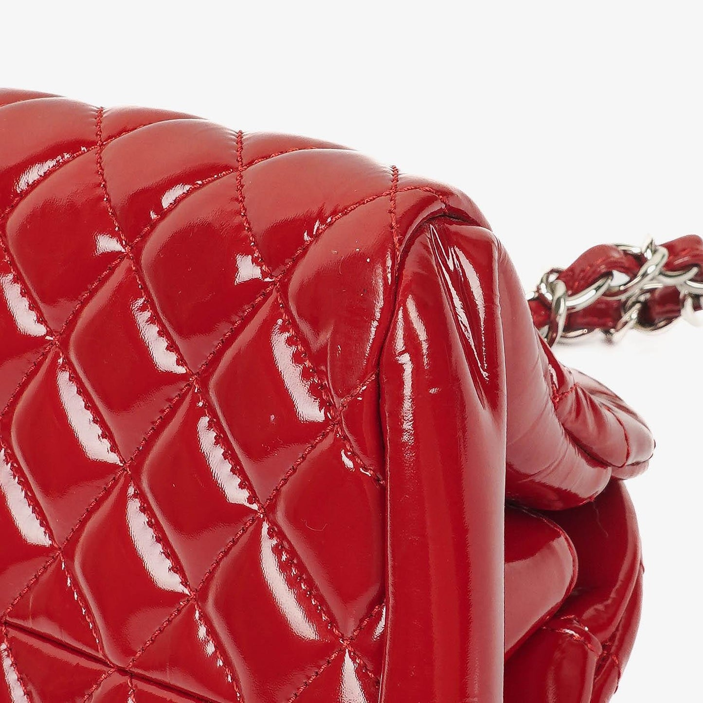 Chanel Just Mademoiselle Red Patent Quilted Bowling Bag