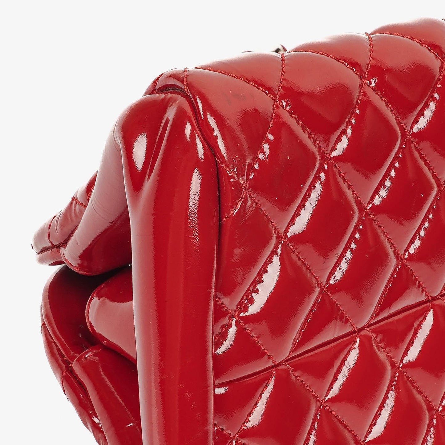 Chanel Just Mademoiselle Red Patent Quilted Bowling Bag