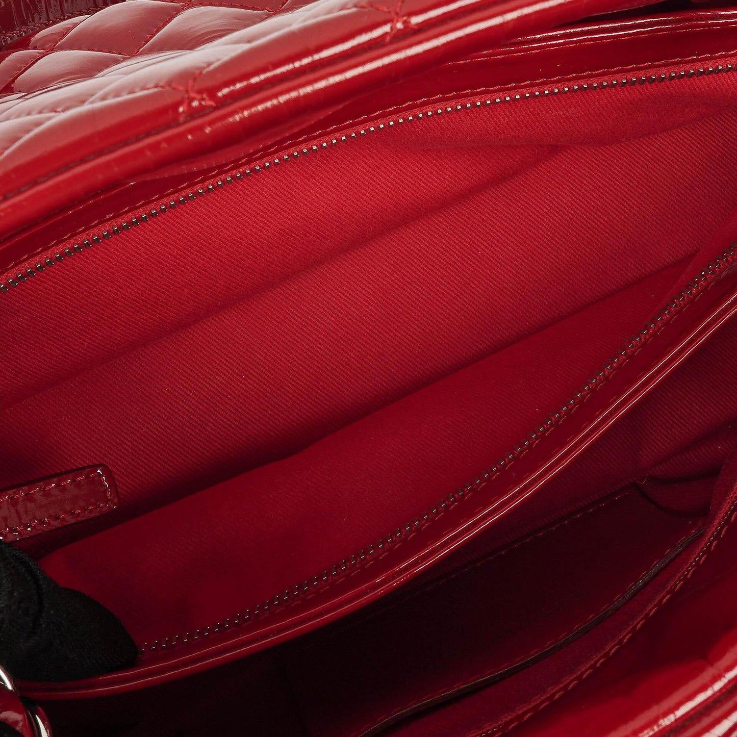 Chanel Just Mademoiselle Red Patent Quilted Bowling Bag