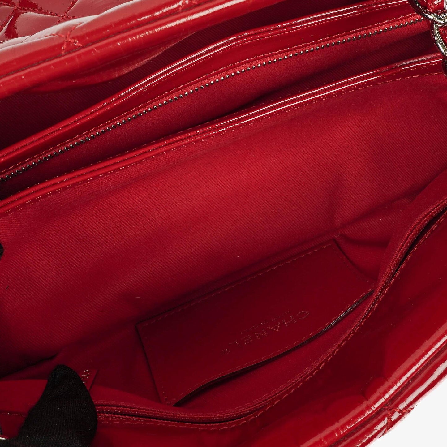 Chanel Just Mademoiselle Red Patent Quilted Bowling Bag