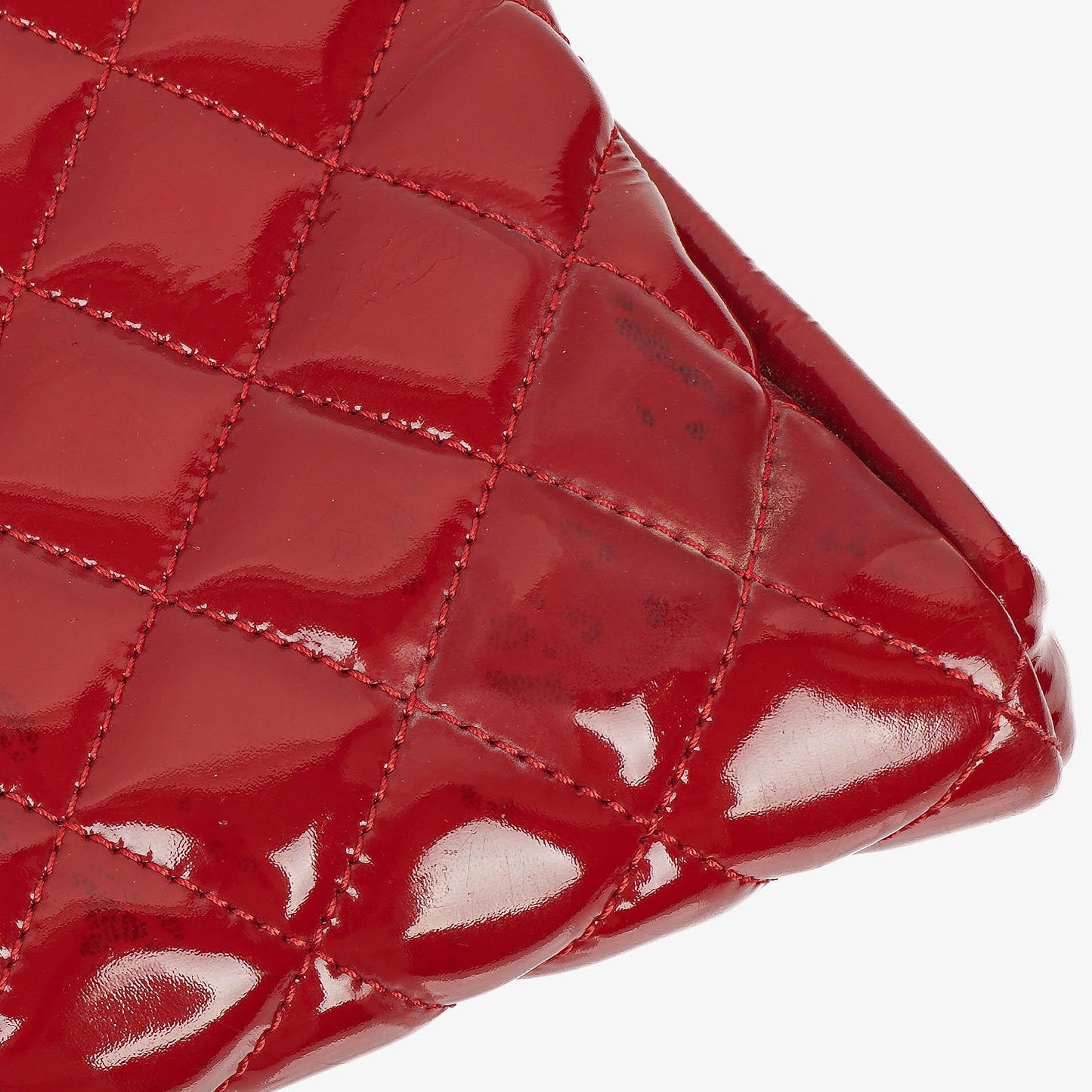 Chanel Just Mademoiselle Red Patent Quilted Bowling Bag