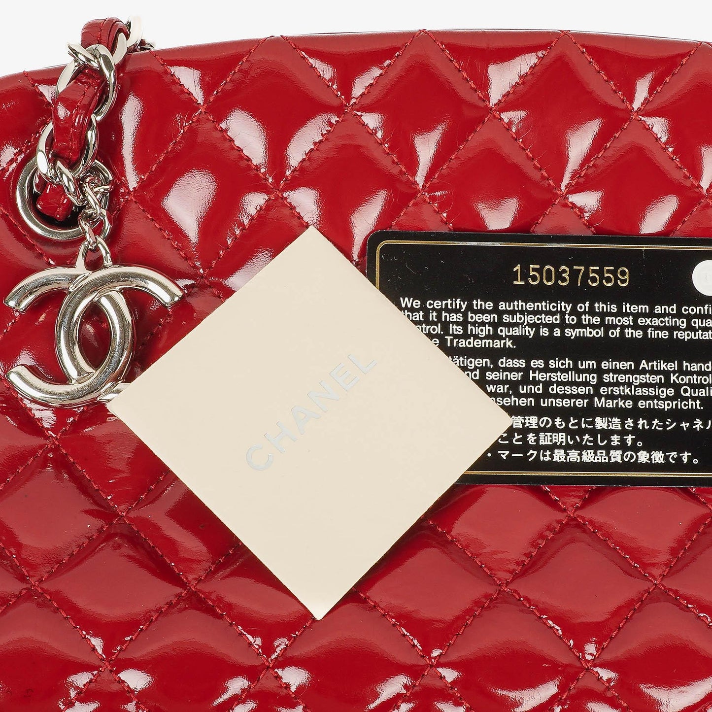 Chanel Just Mademoiselle Red Patent Quilted Bowling Bag