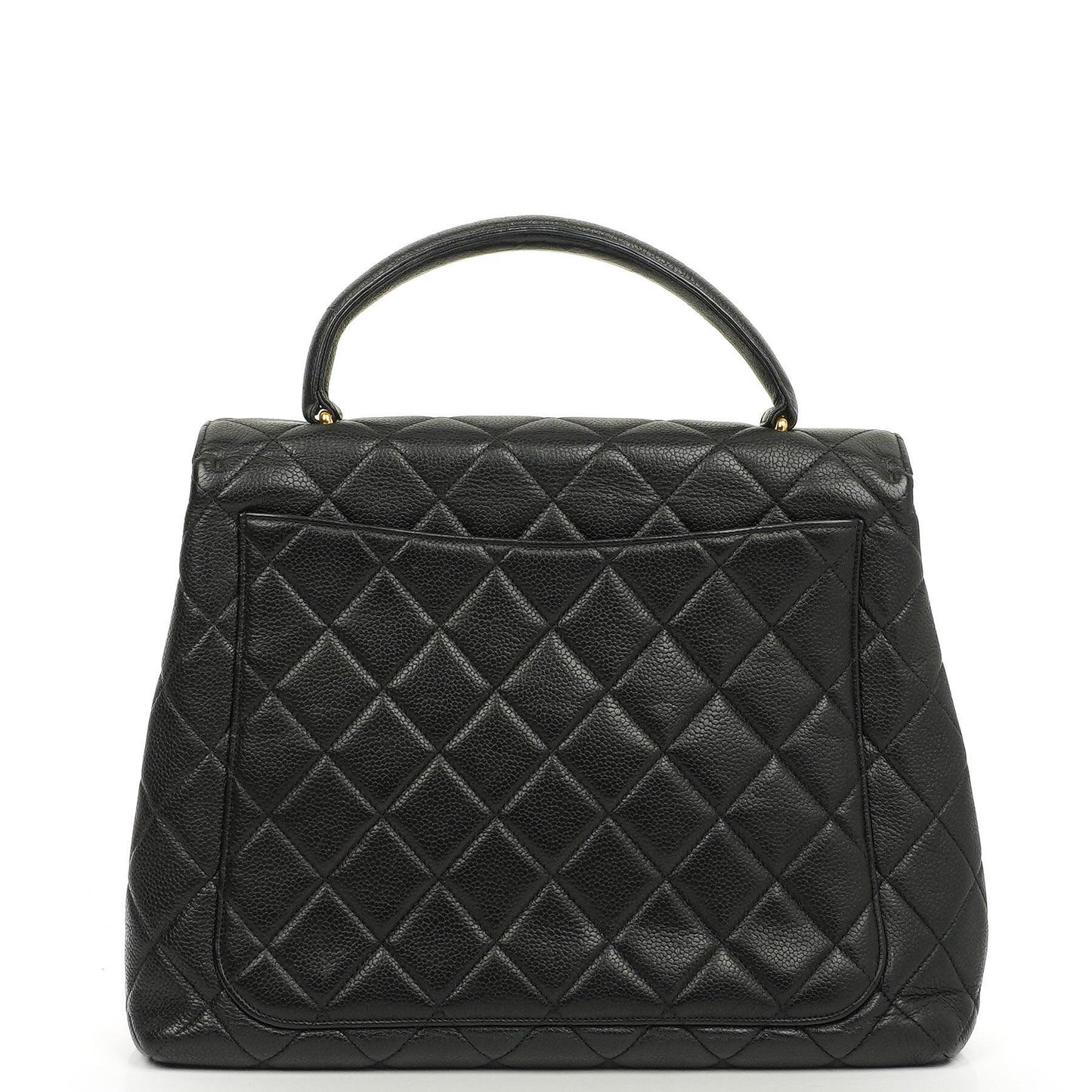 Chanel Kelly Black Quilted Caviar Leather Top Handle Bag With 24K Gold-Plated Hardware, 1996-1997