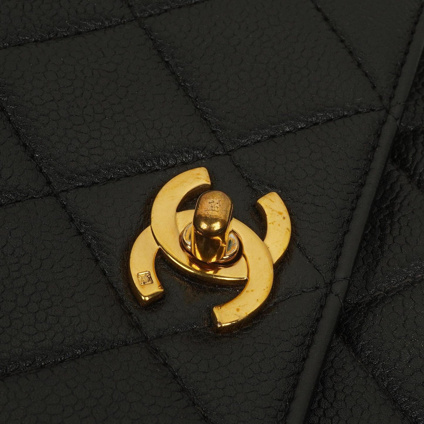 Chanel Kelly Black Quilted Caviar Leather Top Handle Bag With 24K Gold-Plated Hardware, 1996-1997