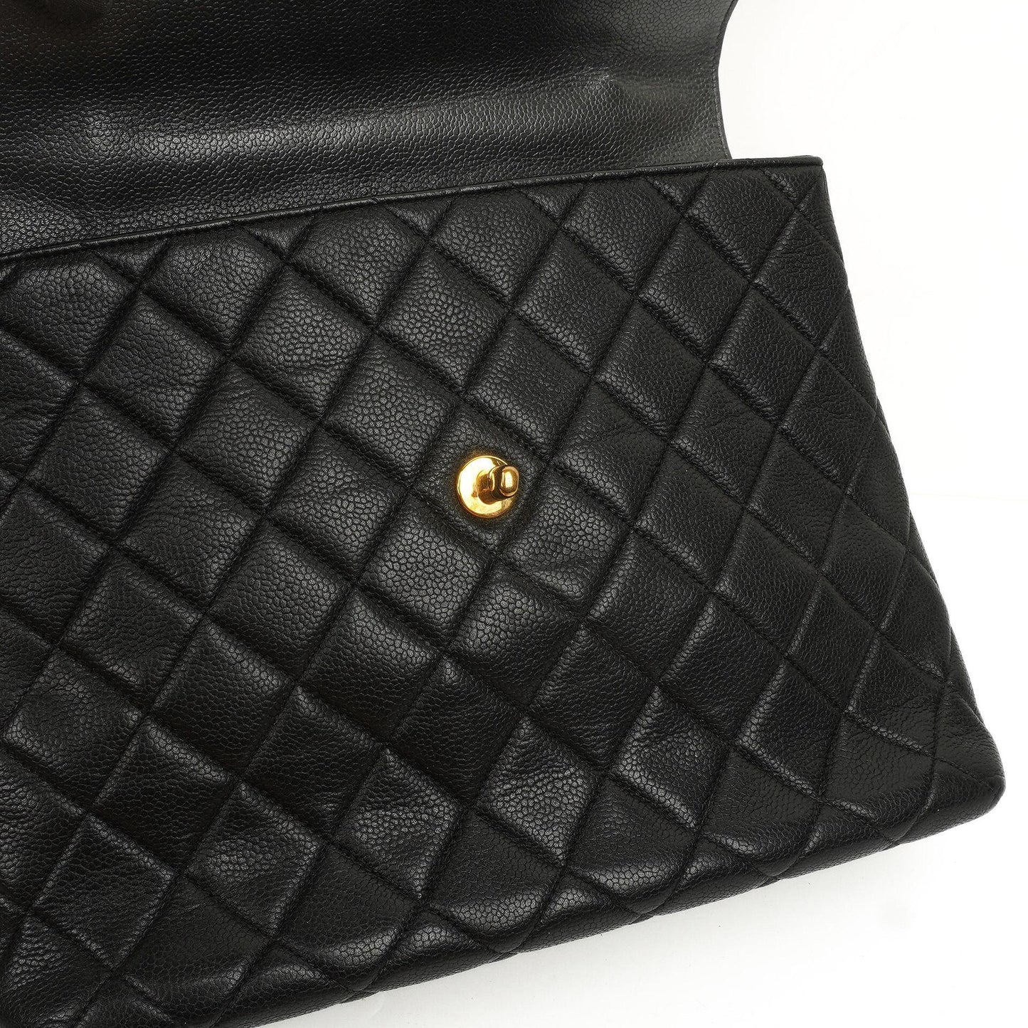 Chanel Kelly Black Quilted Caviar Leather Top Handle Bag With 24K Gold-Plated Hardware, 1996-1997