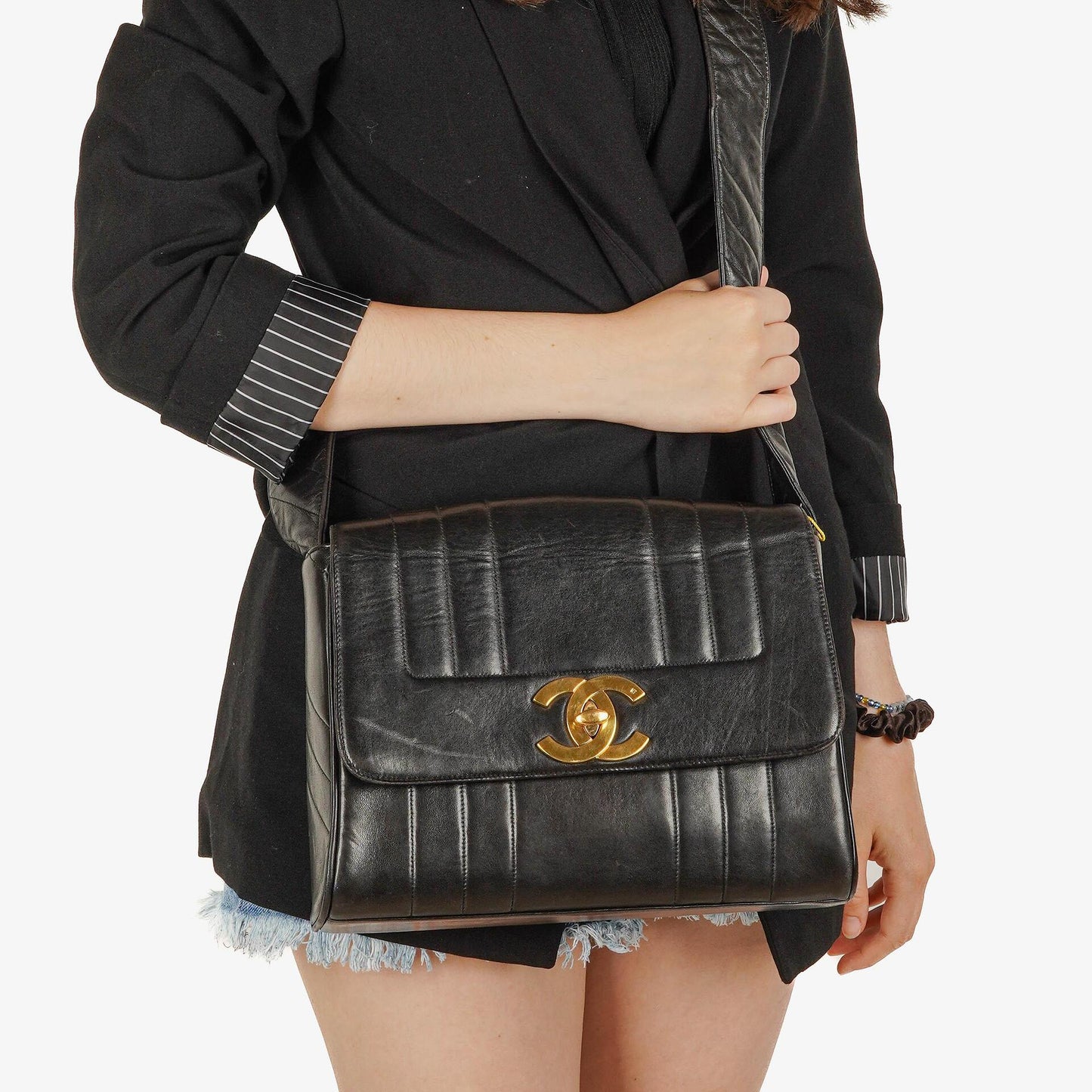 Chanel Lambskin Black Vertical Quilted Maxi CC Flap Shoulder Bag