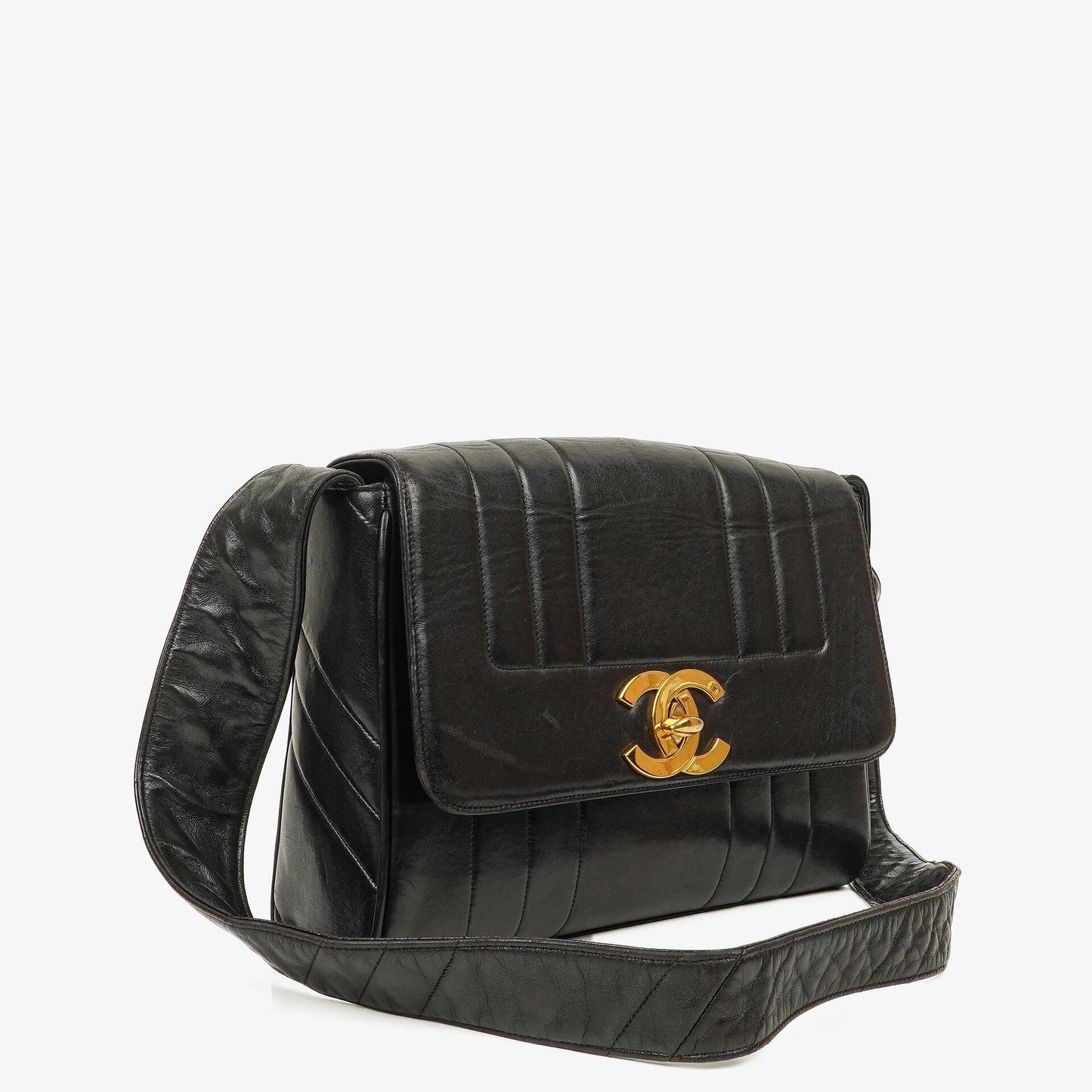 Chanel Lambskin Black Vertical Quilted Maxi CC Flap Shoulder Bag