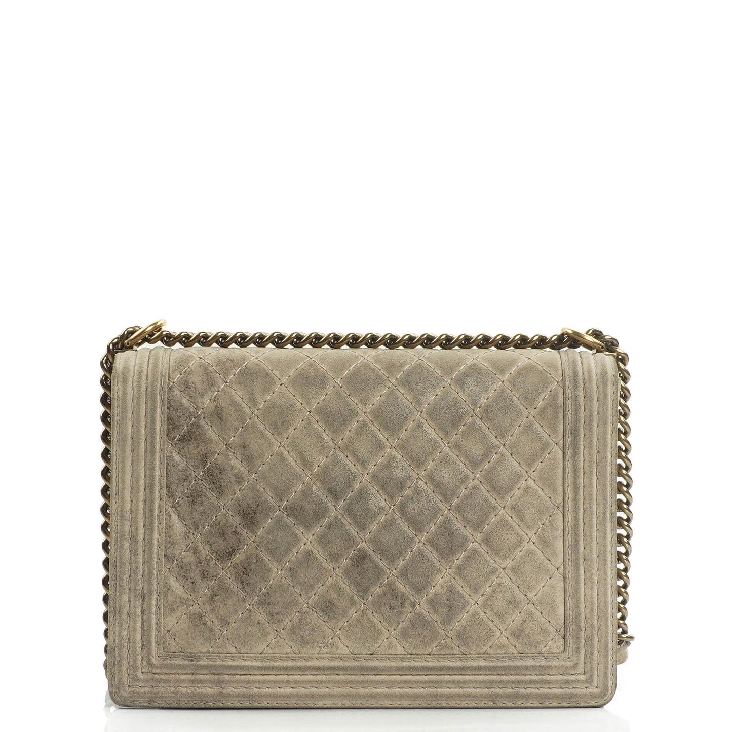 Chanel Large Boy 2013 Metiers D’Art Neutral Quilted Distressed Suede Flap Bag With Aged Gold Hardware