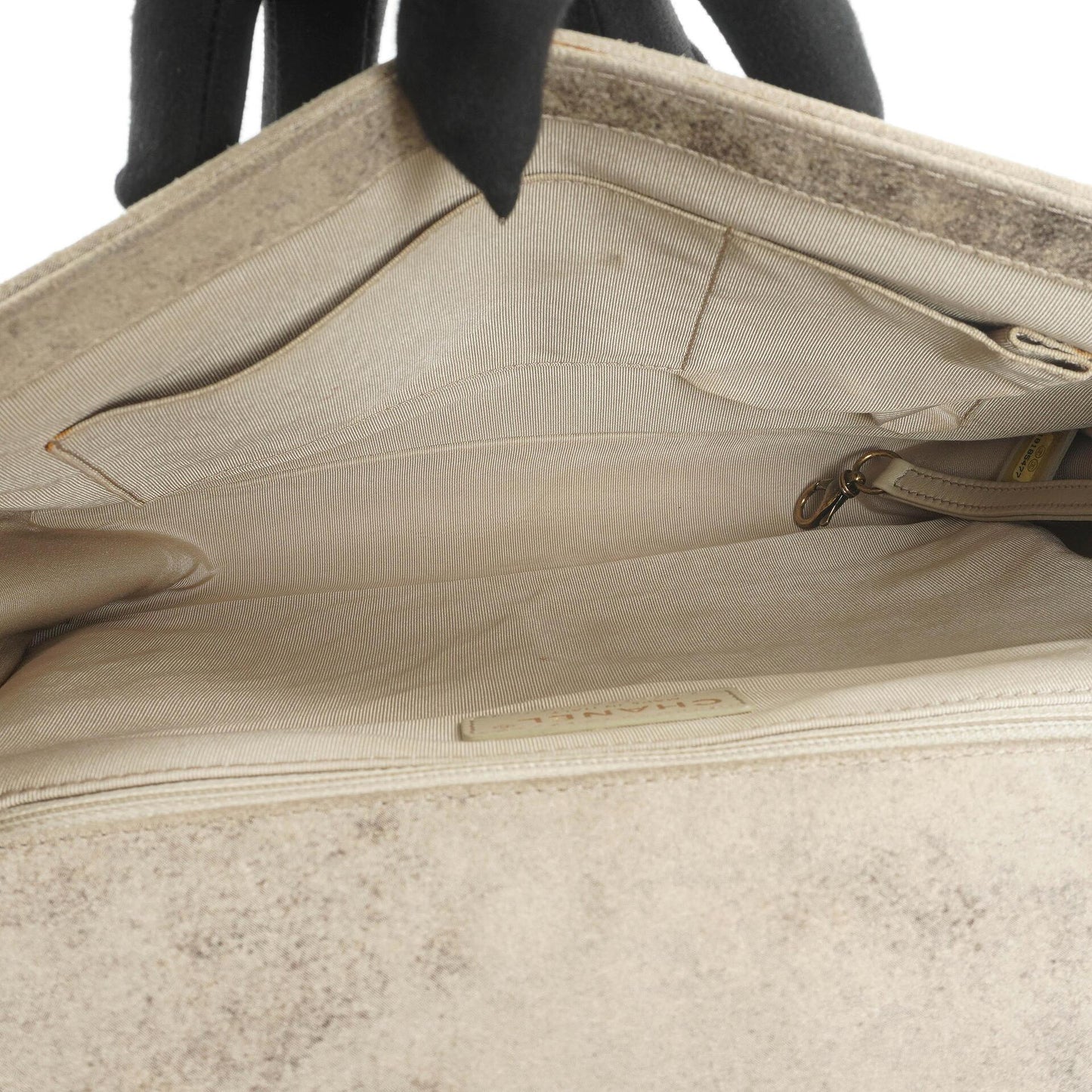 Chanel Large Boy 2013 Metiers D’Art Neutral Quilted Distressed Suede Flap Bag With Aged Gold Hardware