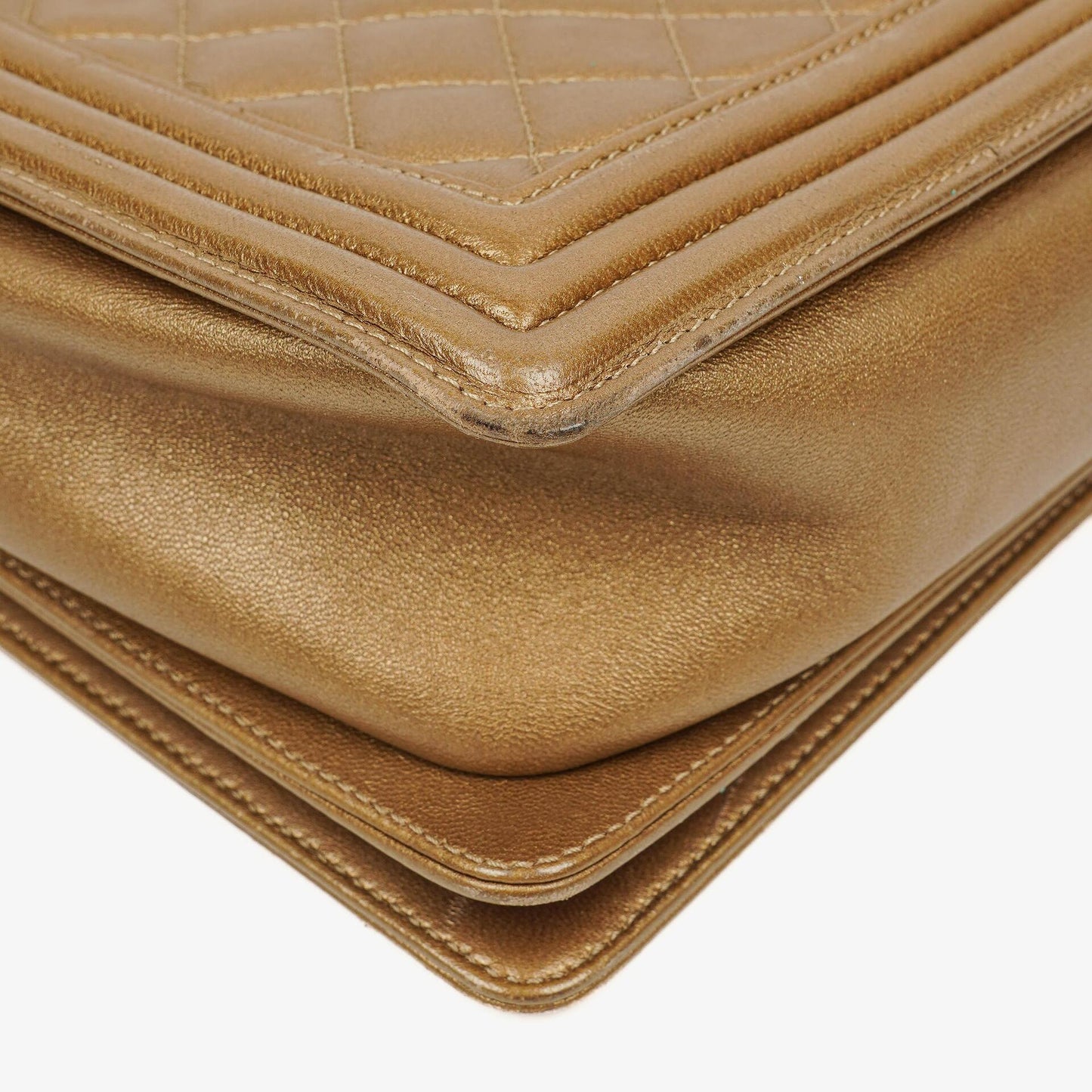 Chanel Large Boy Gold Metalic Quilted Flap Bag With Aged Gold Hardware