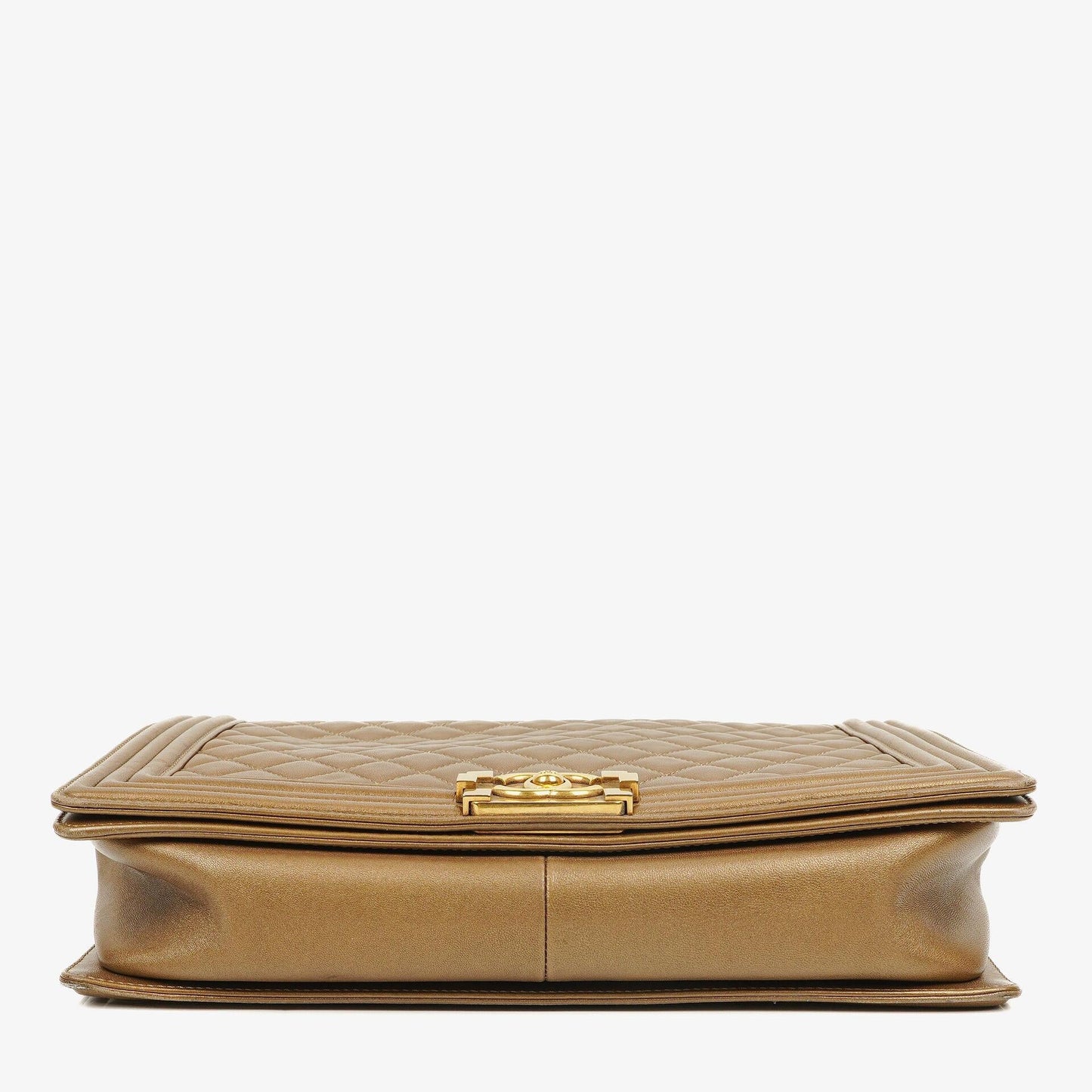Chanel Large Boy Gold Metalic Quilted Flap Bag With Aged Gold Hardware