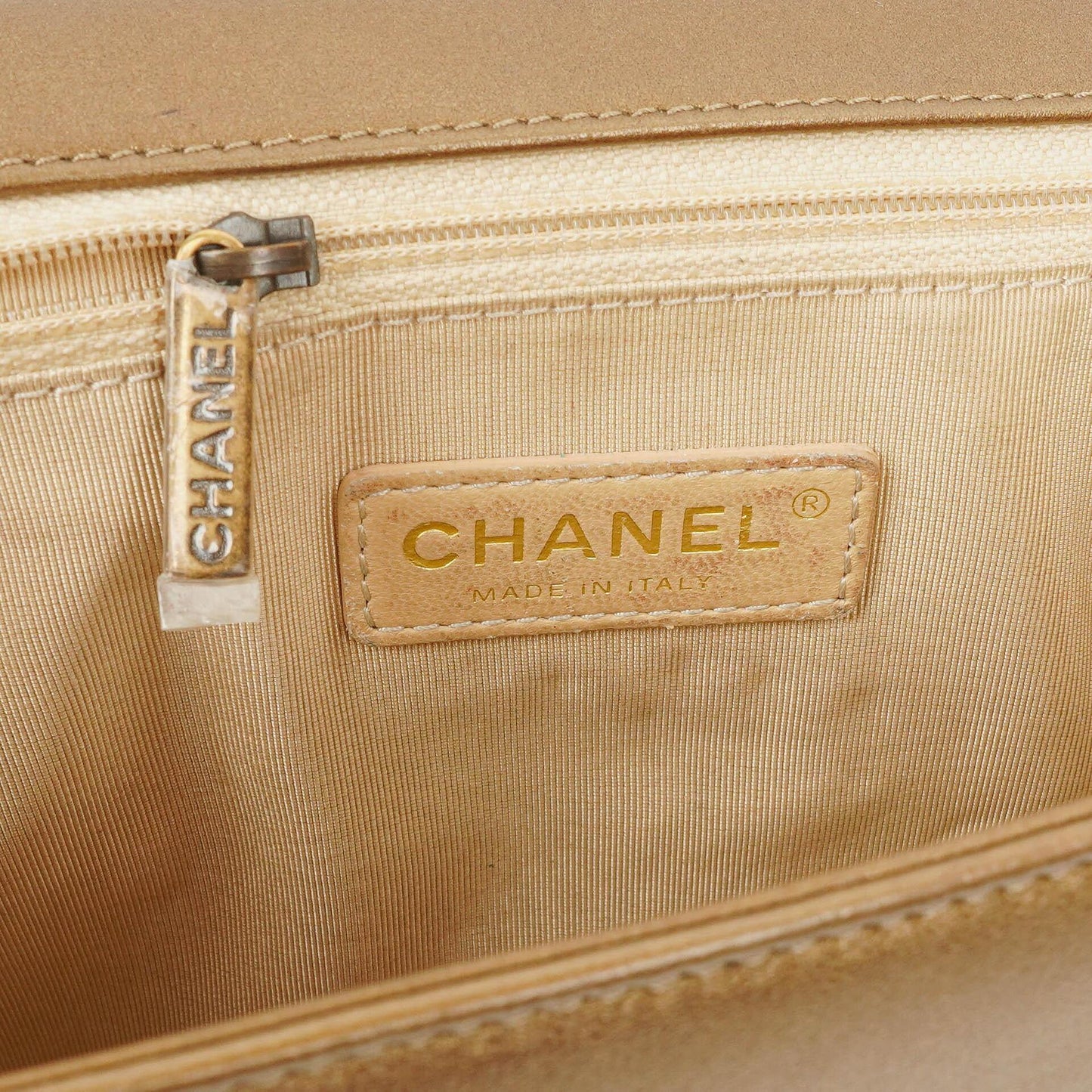 Chanel Large Boy Gold Metalic Quilted Flap Bag With Aged Gold Hardware