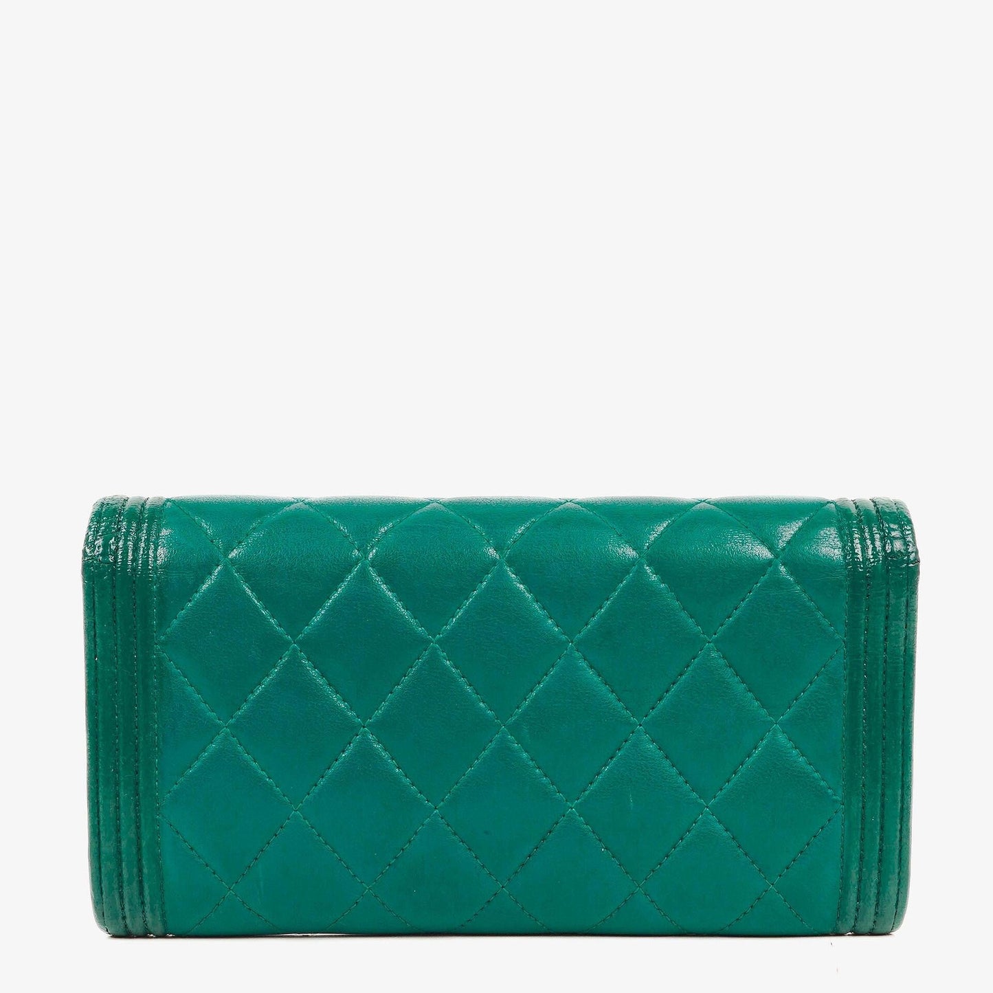 Chanel Large Boy Gusset Metallic Turquoise Lambskin Quilted Flap Wallet