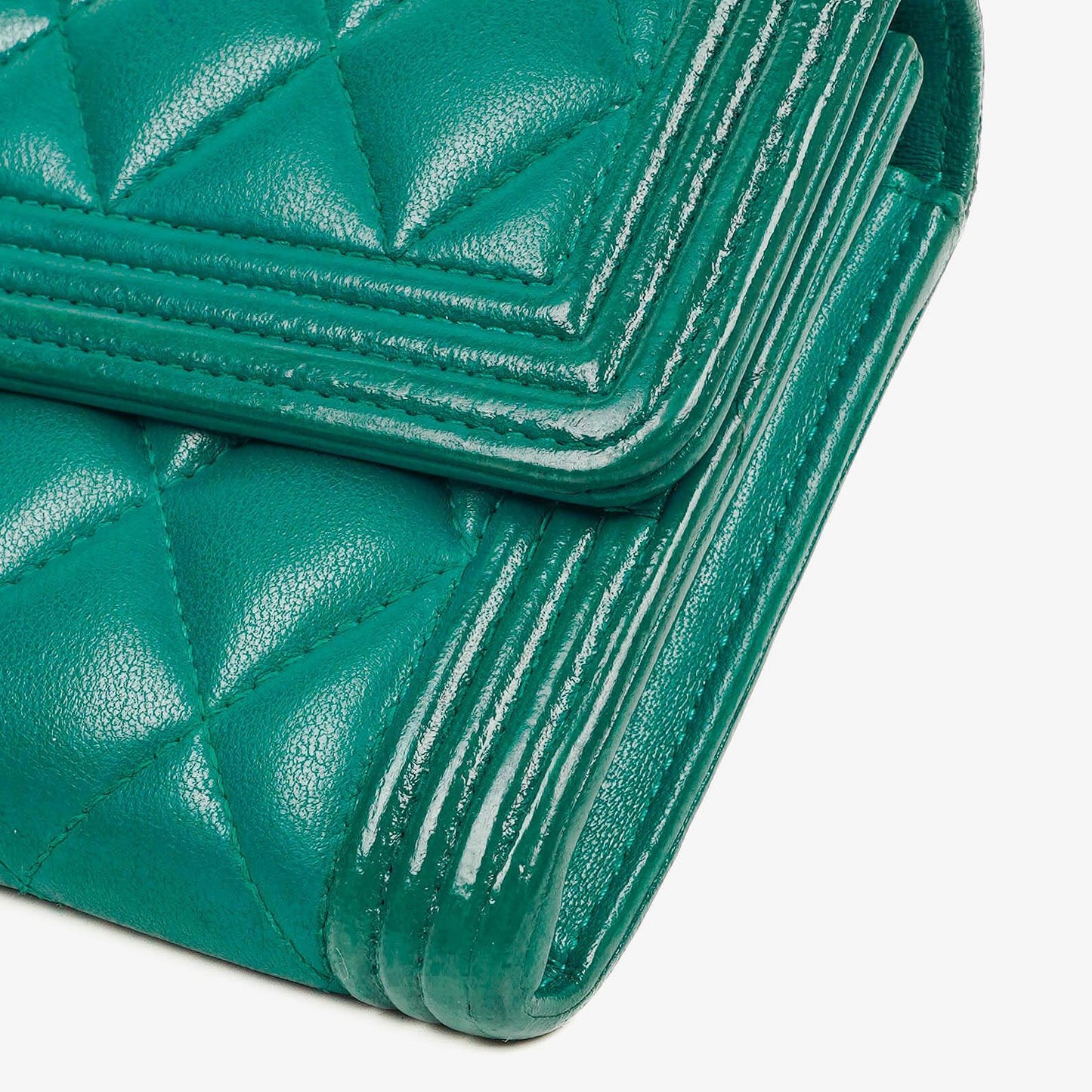 Chanel Large Boy Gusset Metallic Turquoise Lambskin Quilted Flap Wallet
