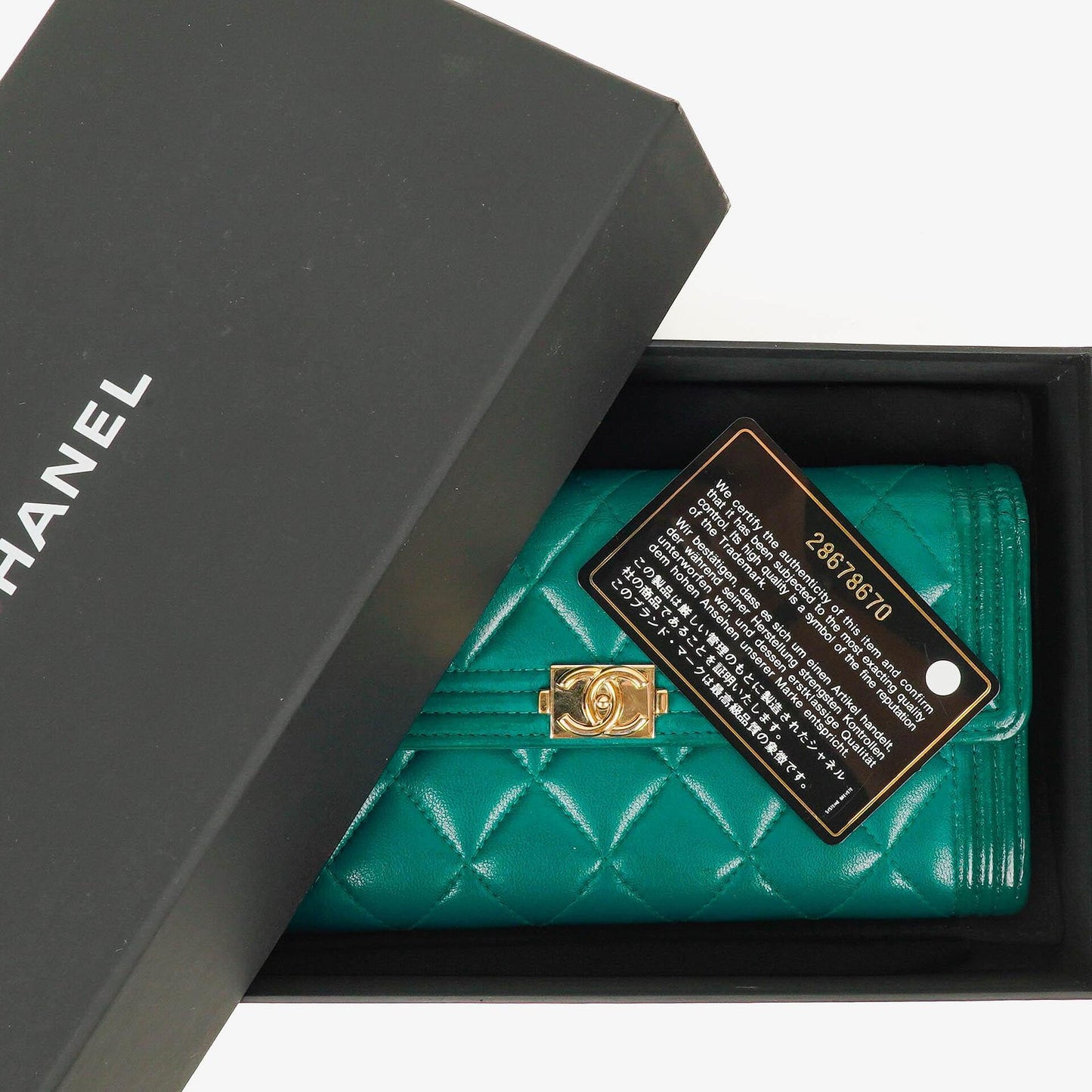 Chanel Large Boy Gusset Metallic Turquoise Lambskin Quilted Flap Wallet