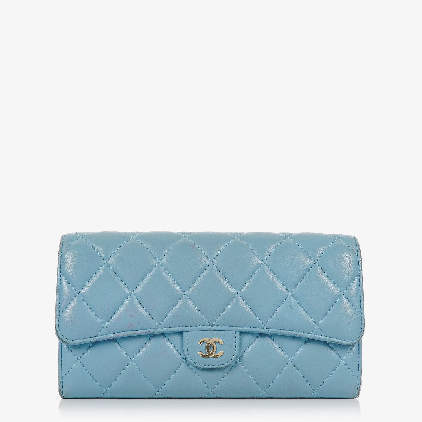 Chanel Large Quillted Lambskin Light Blue Flap Wallet