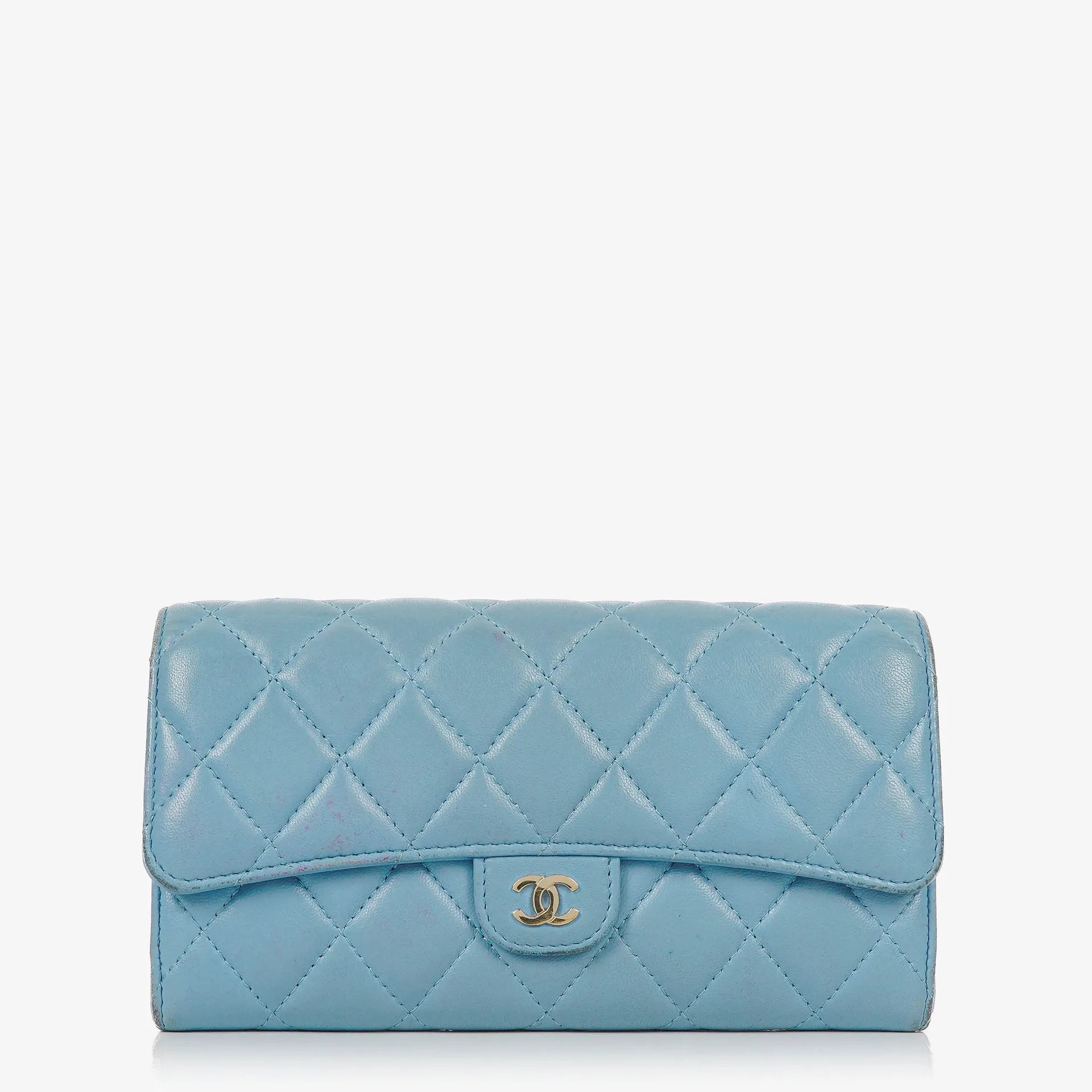 Chanel Large Quillted Lambskin Light Blue Flap Wallet