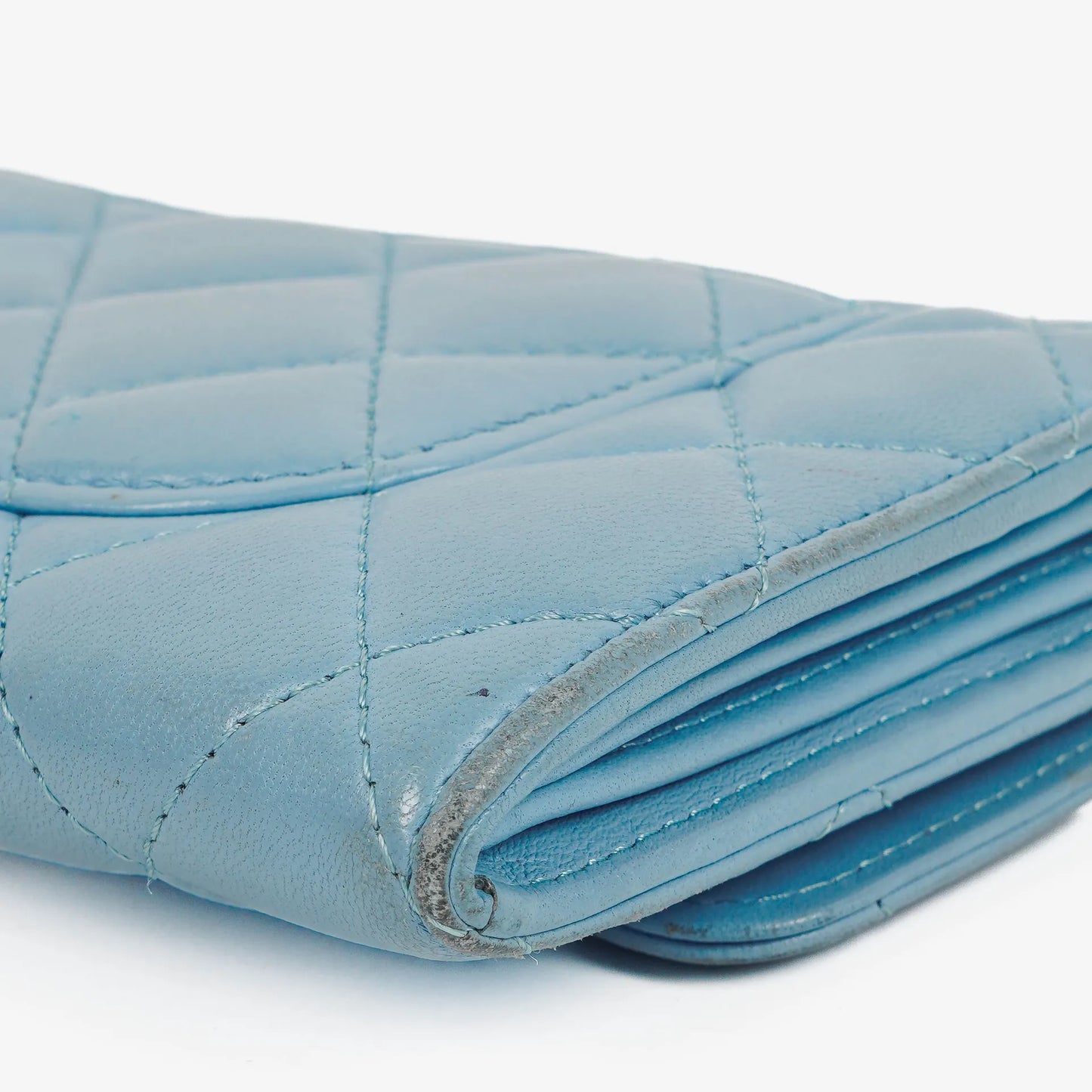 Chanel Large Quillted Lambskin Light Blue Flap Wallet