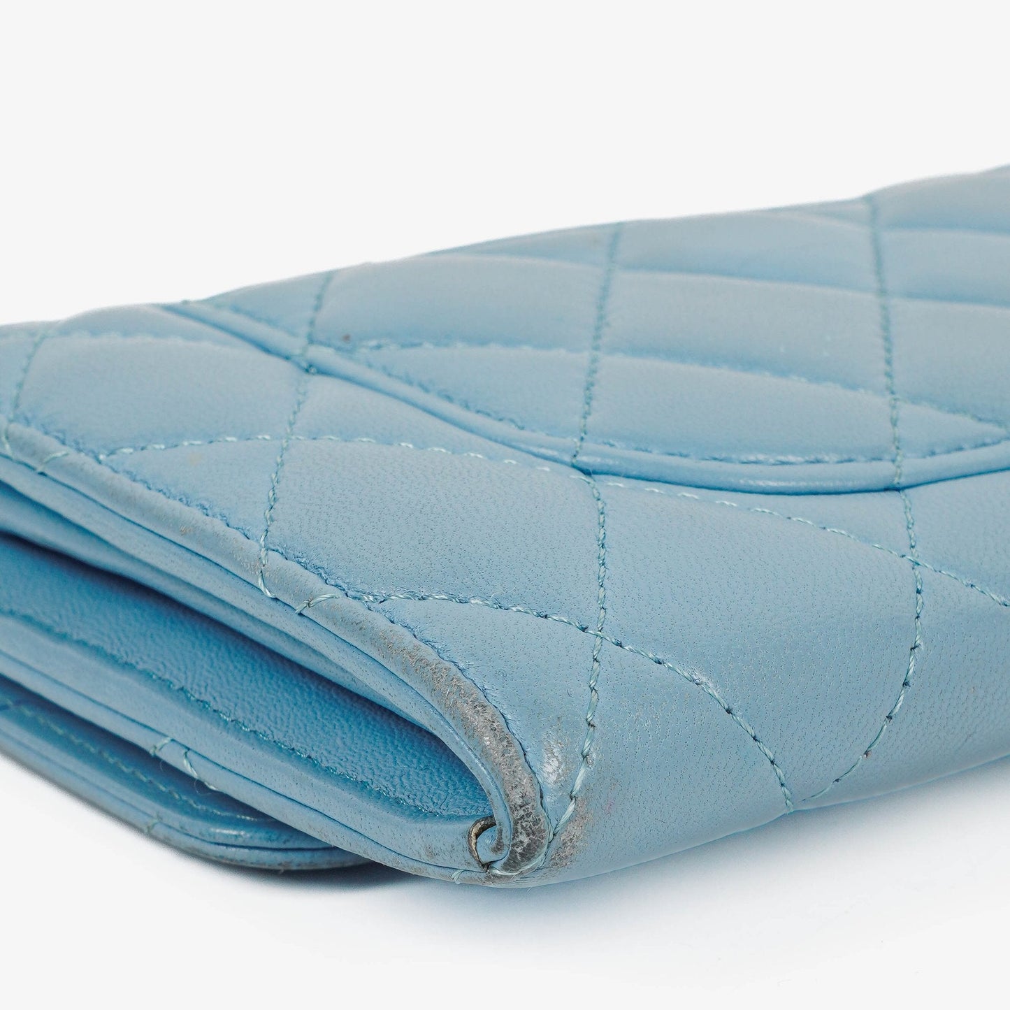Chanel Large Quillted Lambskin Light Blue Flap Wallet