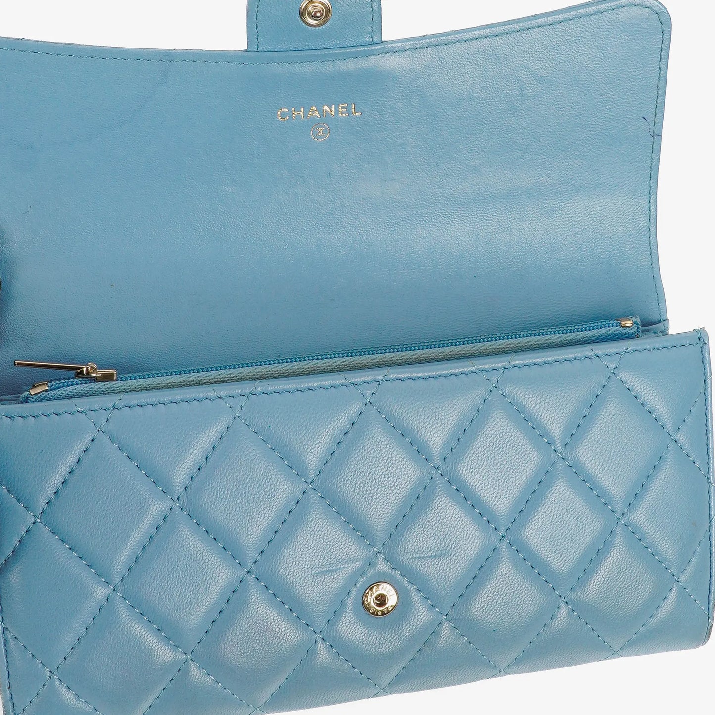 Chanel Large Quillted Lambskin Light Blue Flap Wallet