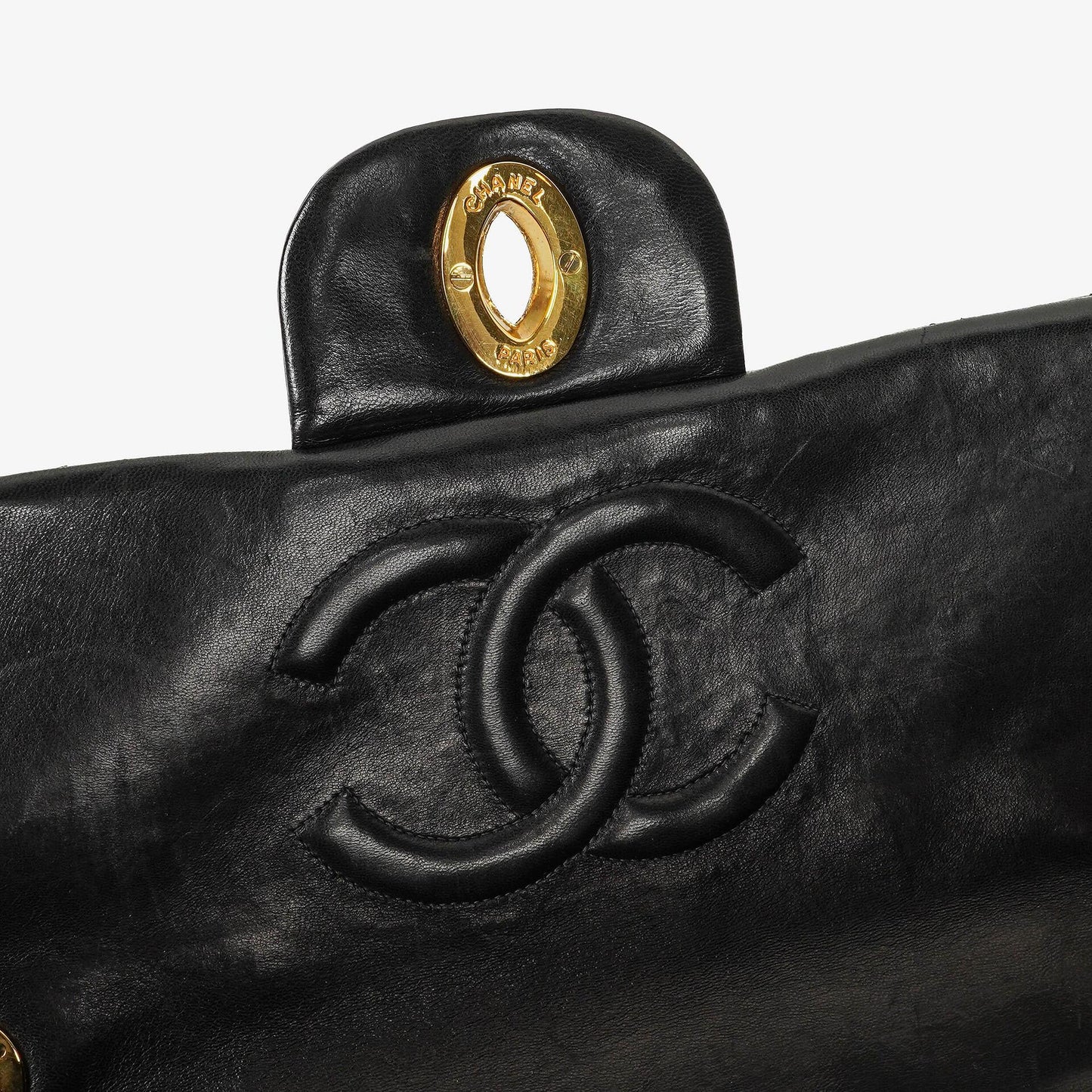 Chanel Maxi Jumbo CC Classic Single Flap Bag Black Quilted Lambskin 24K Gold-Plated Hardware