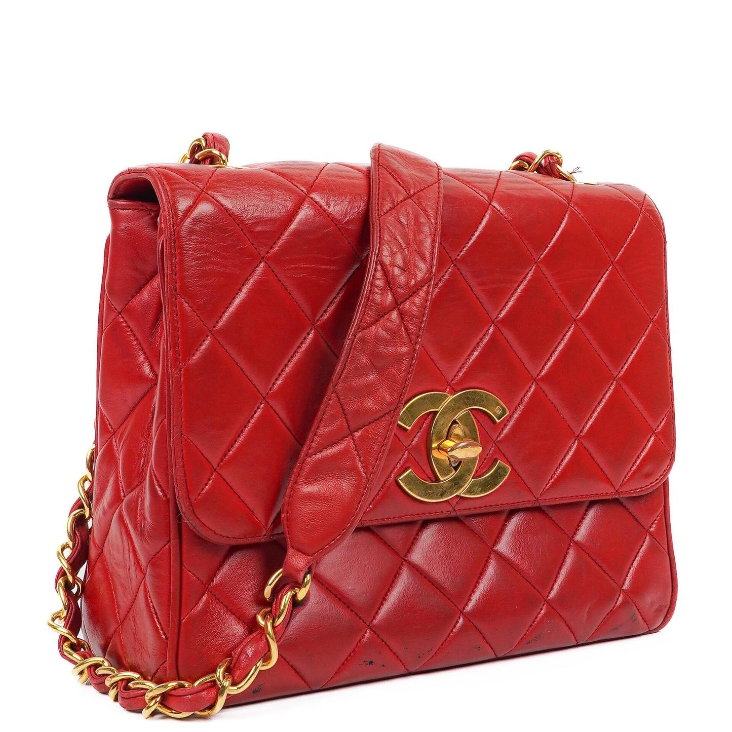 Chanel Maxi Logo Flap Bag in Red Quilted Lambskin and 24k Gold Plated Hardware