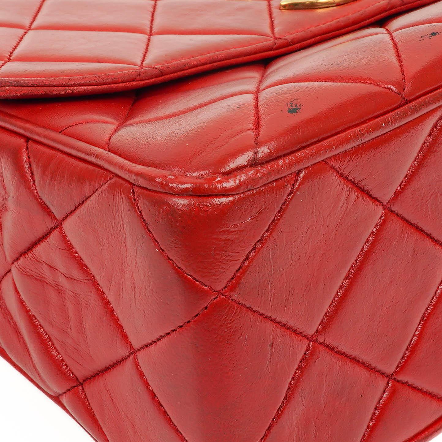 Chanel Maxi Logo Flap Bag in Red Quilted Lambskin and 24k Gold Plated Hardware