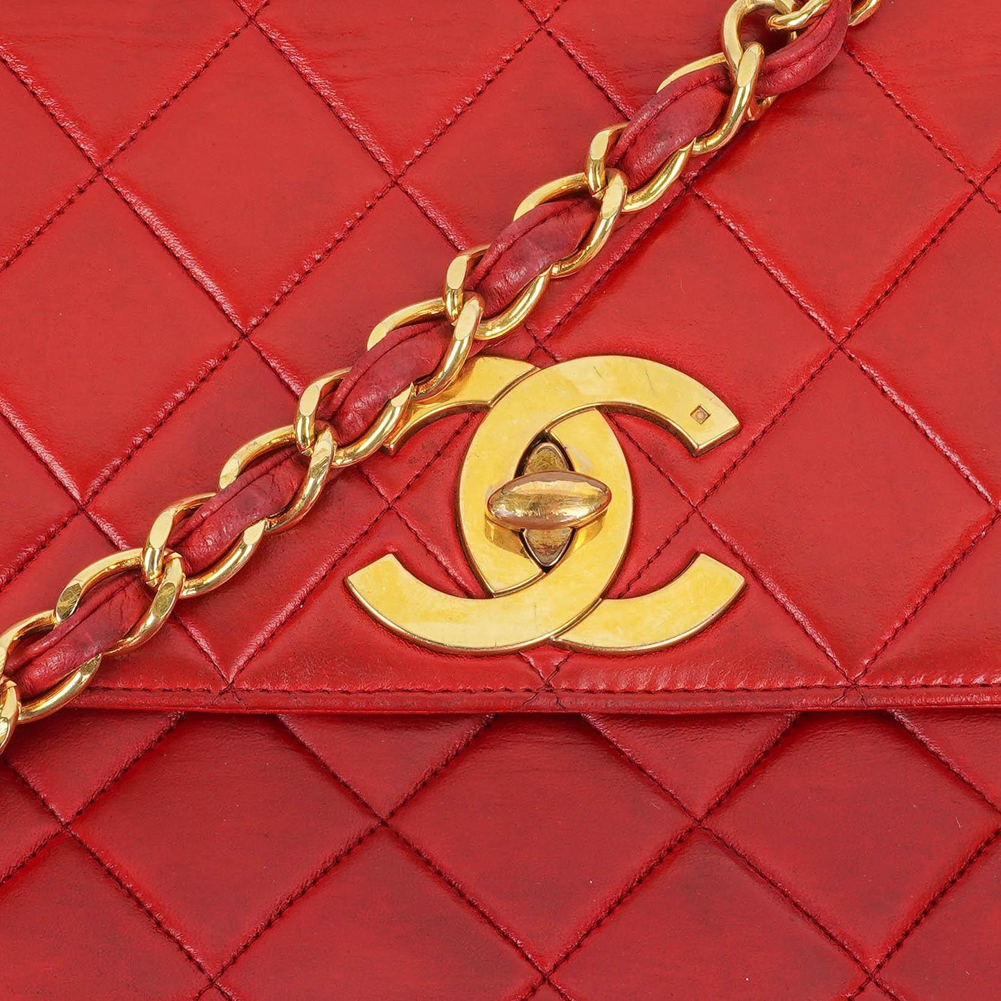 Chanel Maxi Logo Flap Bag in Red Quilted Lambskin and 24k Gold Plated Hardware