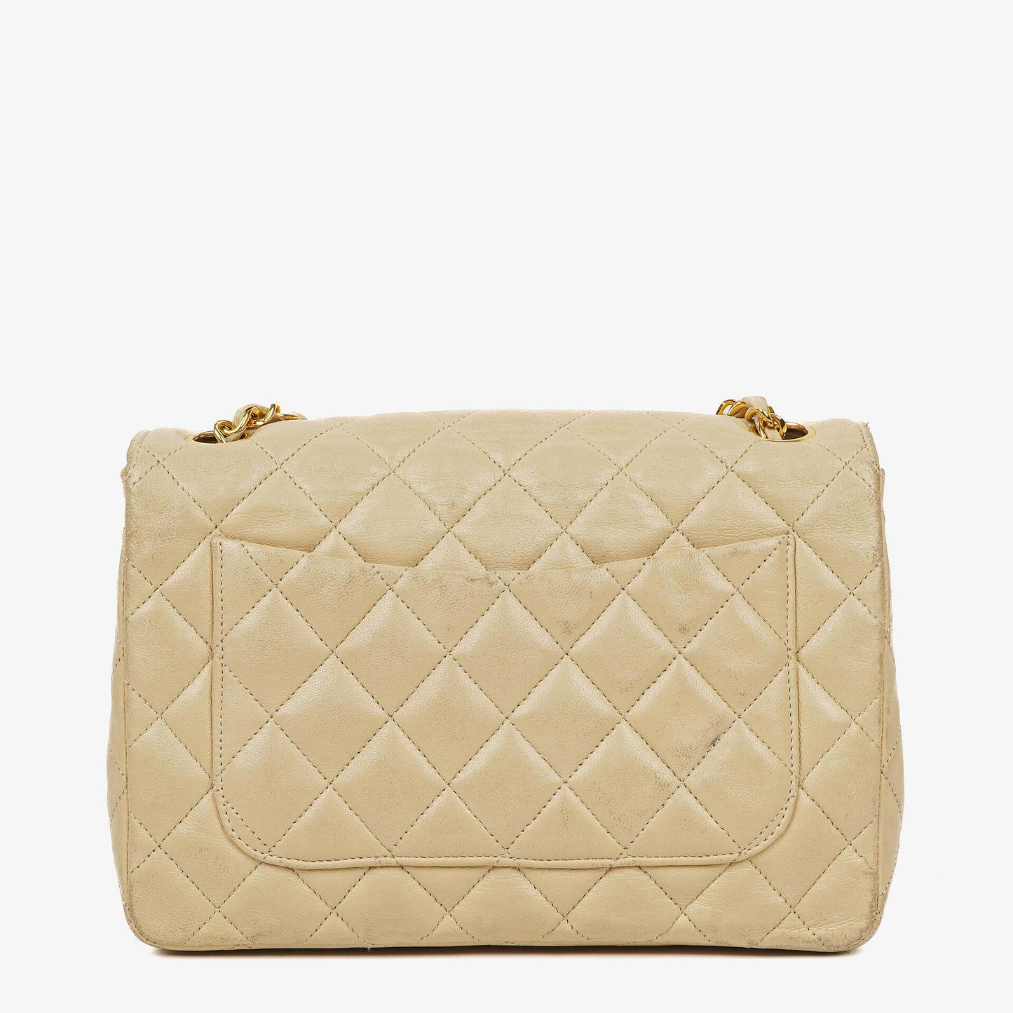 Chanel Maxi Logo Full Flap Bag Beige Quilted Leather With 24K Gold-Plated Hardware