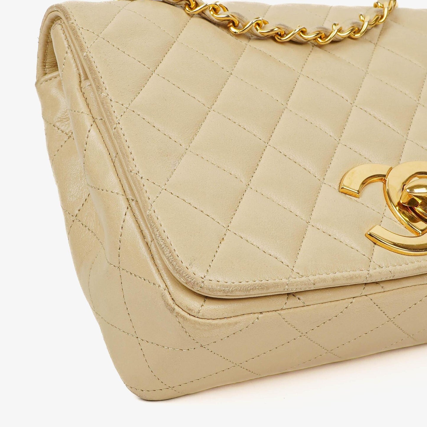 Chanel Maxi Logo Full Flap Bag Beige Quilted Leather With 24K Gold-Plated Hardware
