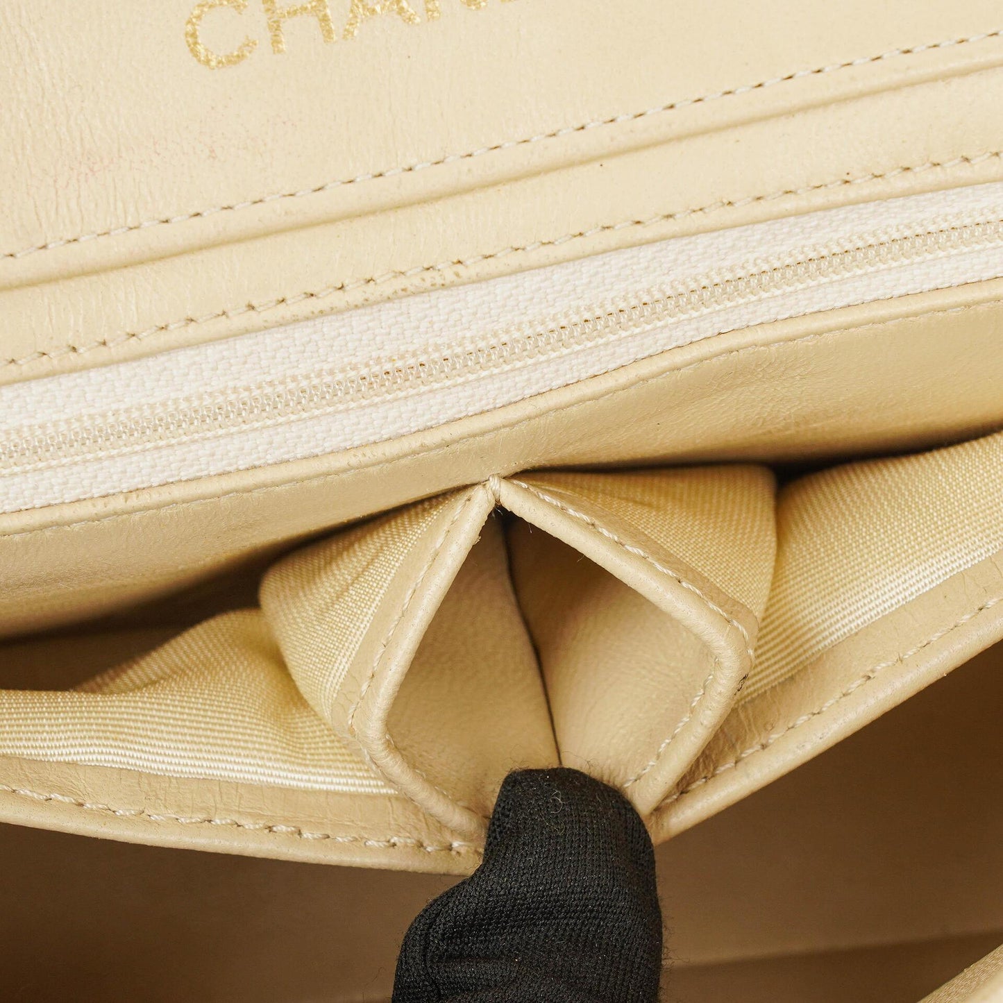 Chanel Maxi Logo Full Flap Bag Beige Quilted Leather With 24K Gold-Plated Hardware