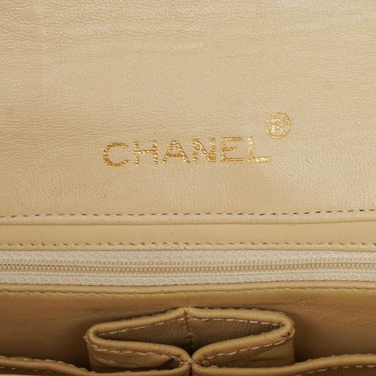 Chanel Maxi Logo Full Flap Bag Beige Quilted Leather With 24K Gold-Plated Hardware