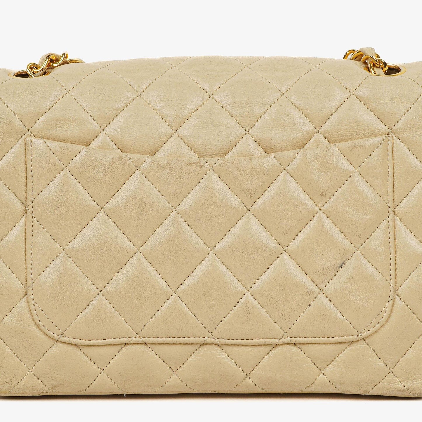 Chanel Maxi Logo Full Flap Bag Beige Quilted Leather With 24K Gold-Plated Hardware