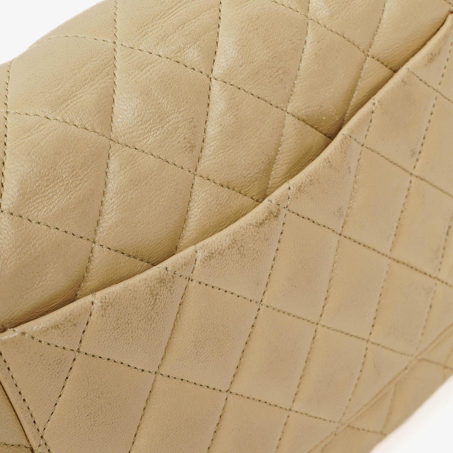 Chanel Maxi Logo Full Flap Bag Beige Quilted Leather With 24K Gold-Plated Hardware