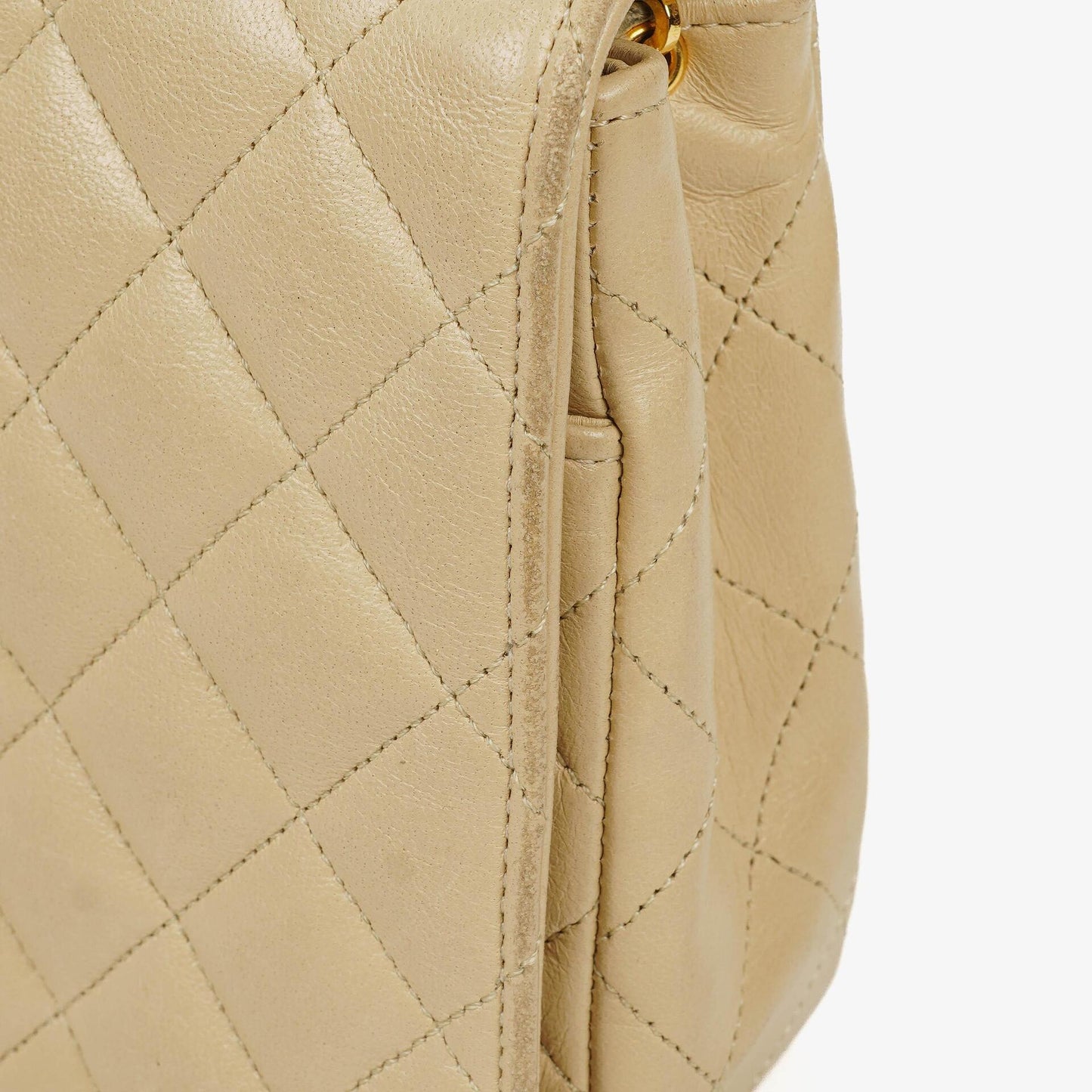 Chanel Maxi Logo Full Flap Bag Beige Quilted Leather With 24K Gold-Plated Hardware
