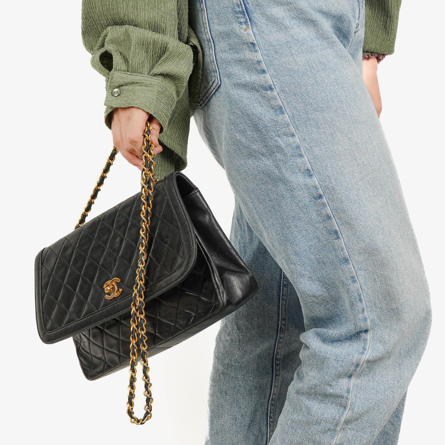 Chanel Medium Black Lambskin Quilted Single Flap Bag 24K Gold-Plated Hardware