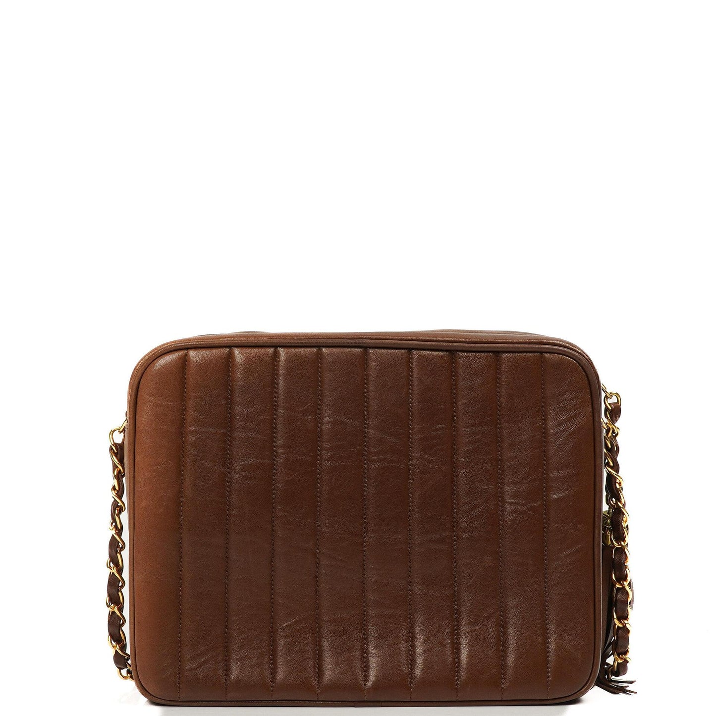 Chanel Medium Camera Tassel Brown Vertical Quilted Lambskin CC Flap Shoulder Bag 24K Gold-Plated Hardware, 1994-1996