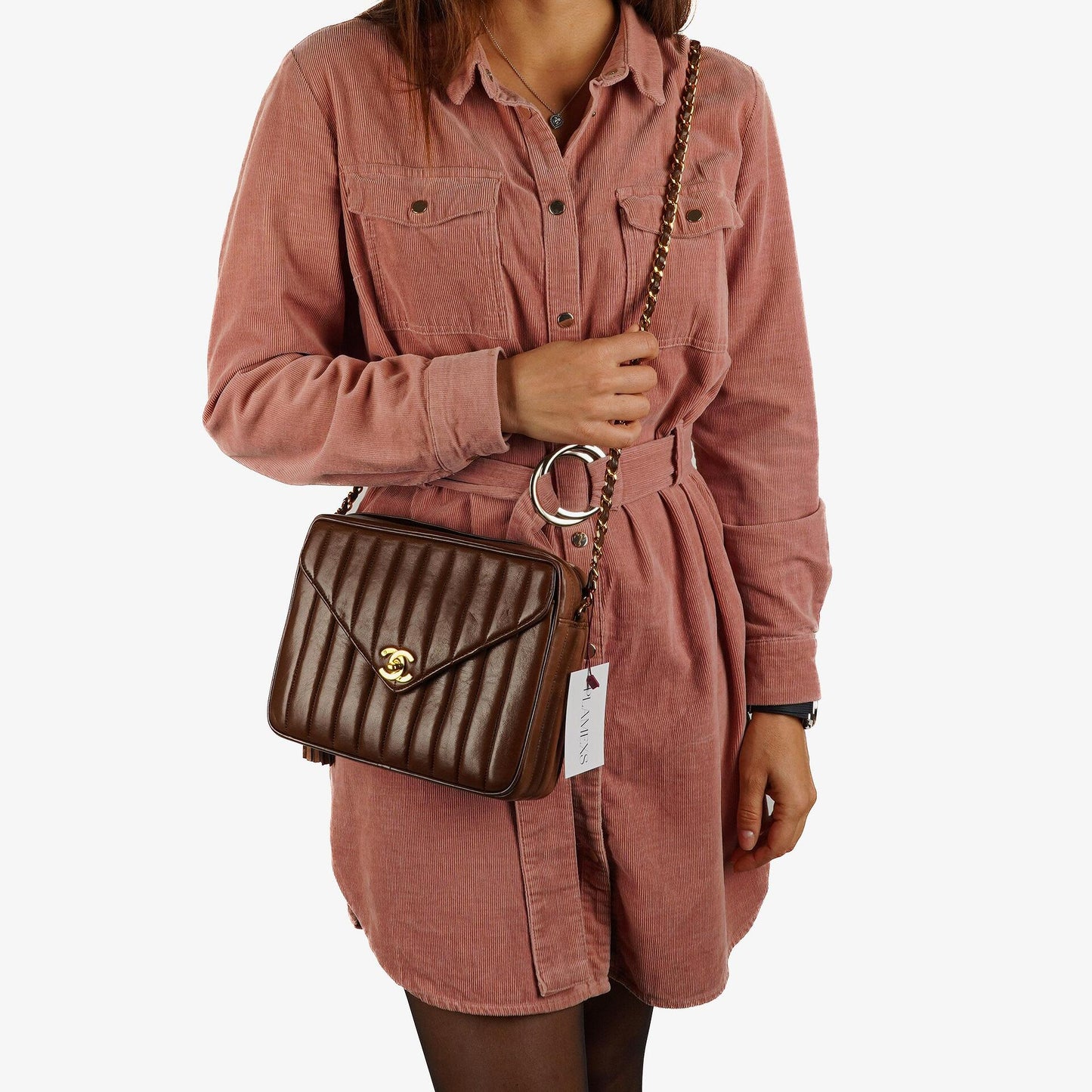 Chanel Medium Camera Tassel Brown Vertical Quilted Lambskin CC Flap Shoulder Bag 24K Gold-Plated Hardware, 1994-1996