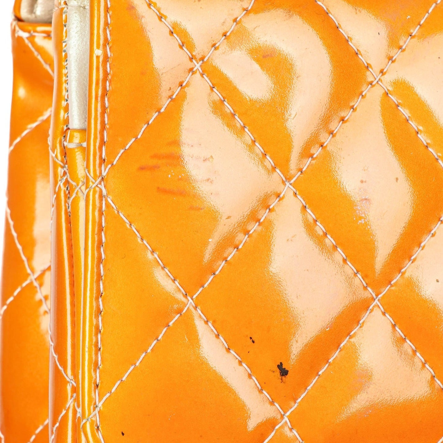 Chanel Medium Clasic Double Flap Orange Patent Quilted Leather With Silver-tone Hardware