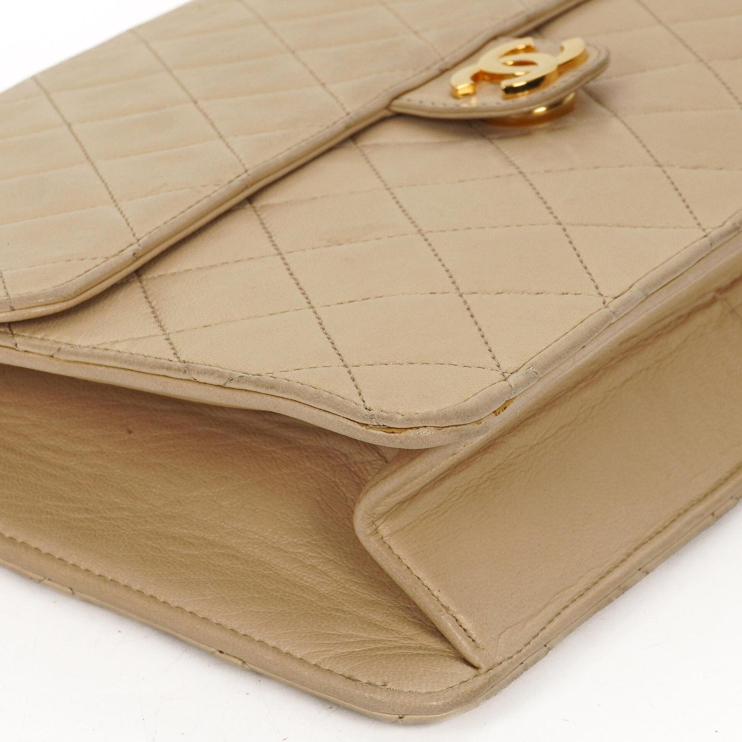 Chanel Medium Classic Beige Ivory Quilted Lambskin Single Flap Bag With 24K Gold-Plated Hardware