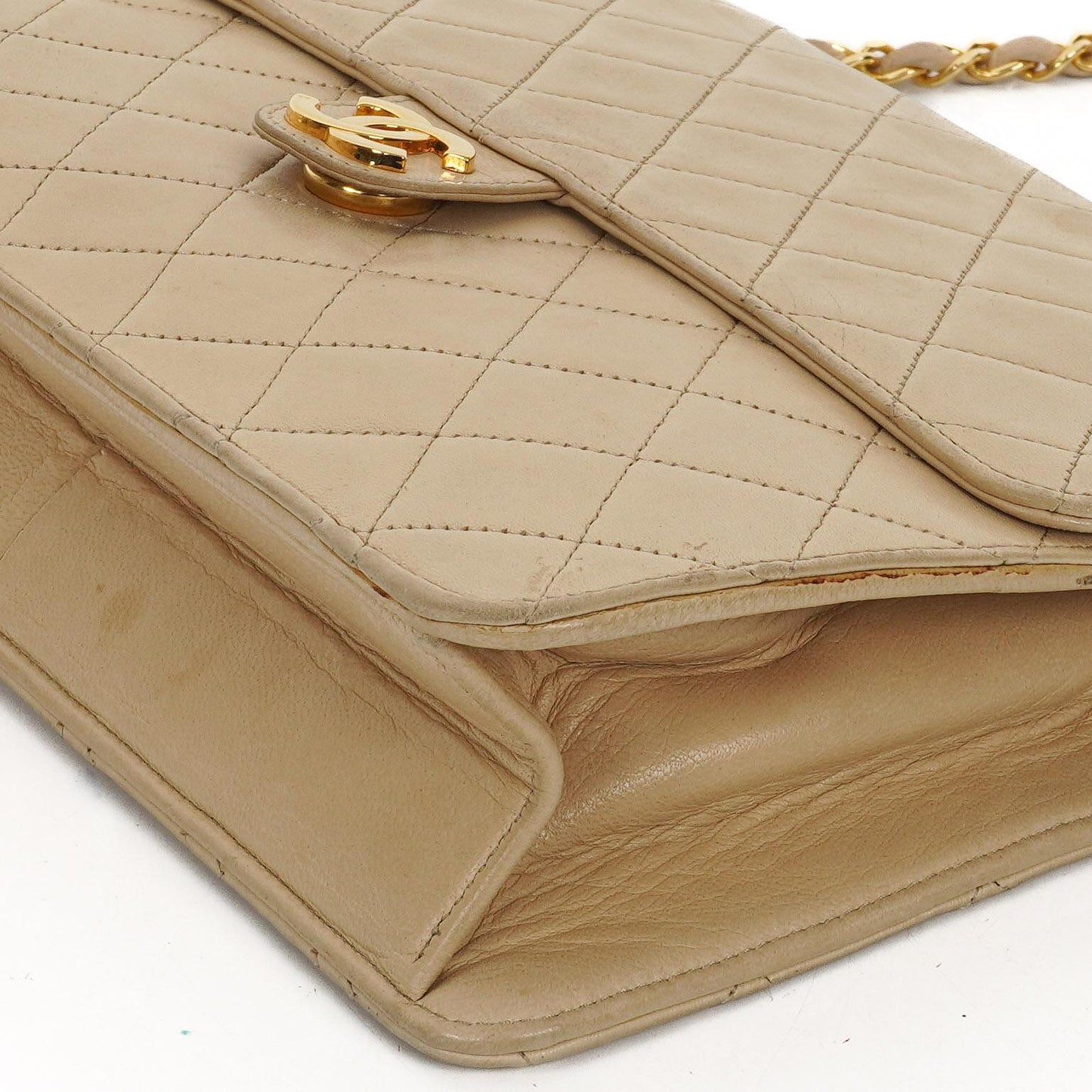 Chanel Medium Classic Beige Ivory Quilted Lambskin Single Flap Bag With 24K Gold-Plated Hardware