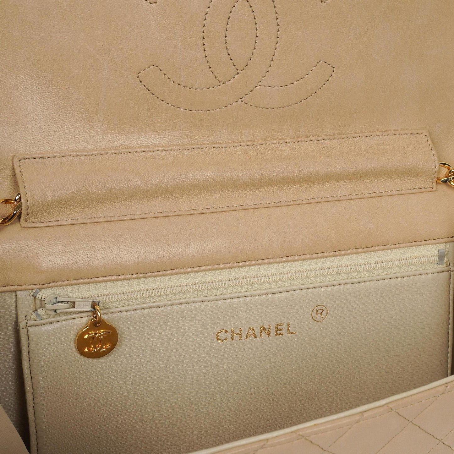 Chanel Medium Classic Beige Ivory Quilted Lambskin Single Flap Bag With 24K Gold-Plated Hardware