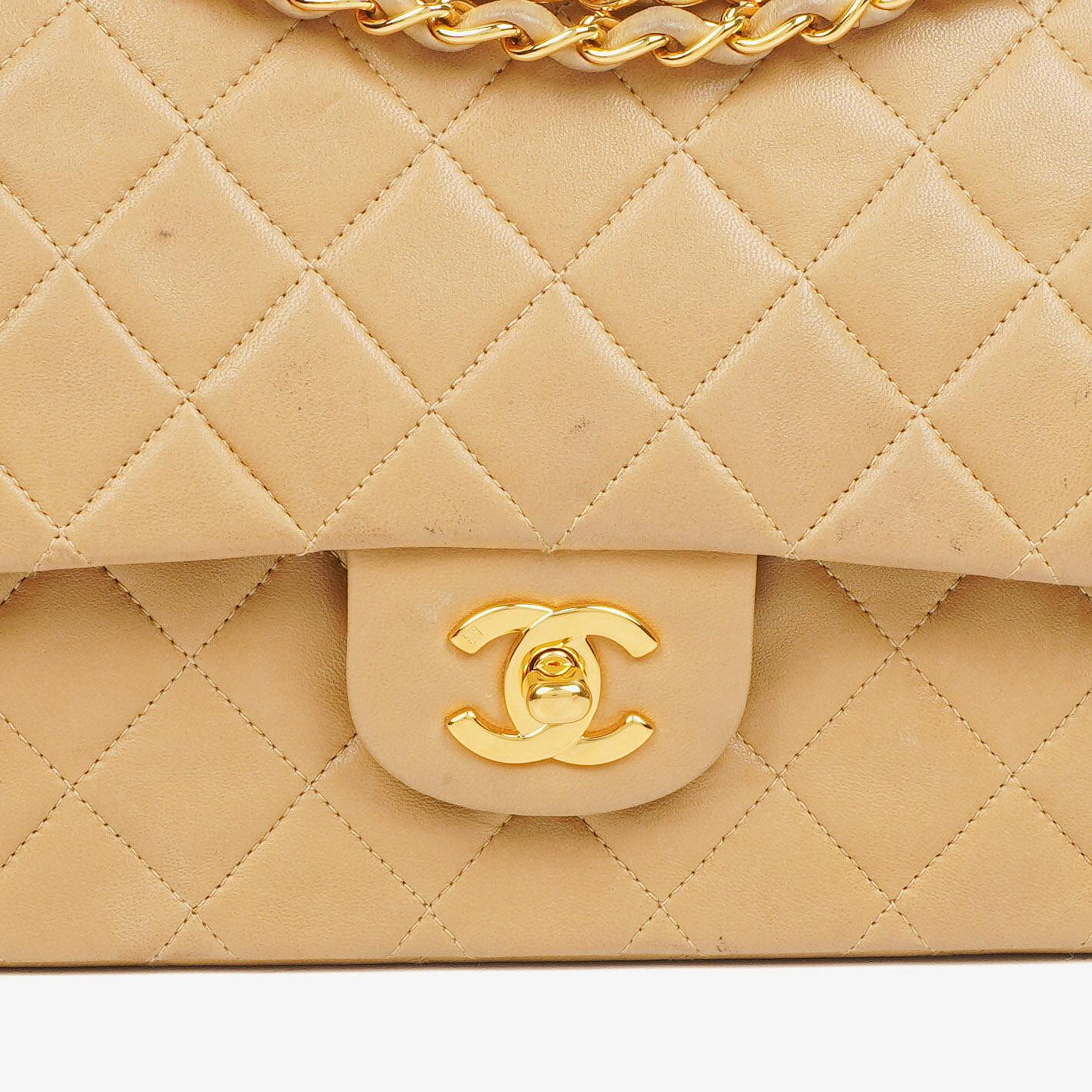 Chanel Medium Classic Beige Quilted Leather Double Flap Bag With 24K Gold-Tone Hardware