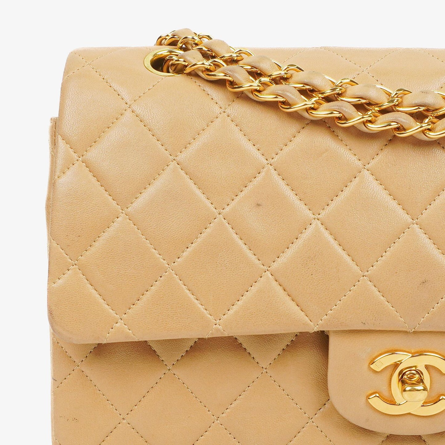 Chanel Medium Classic Beige Quilted Leather Double Flap Bag With 24K Gold-Tone Hardware