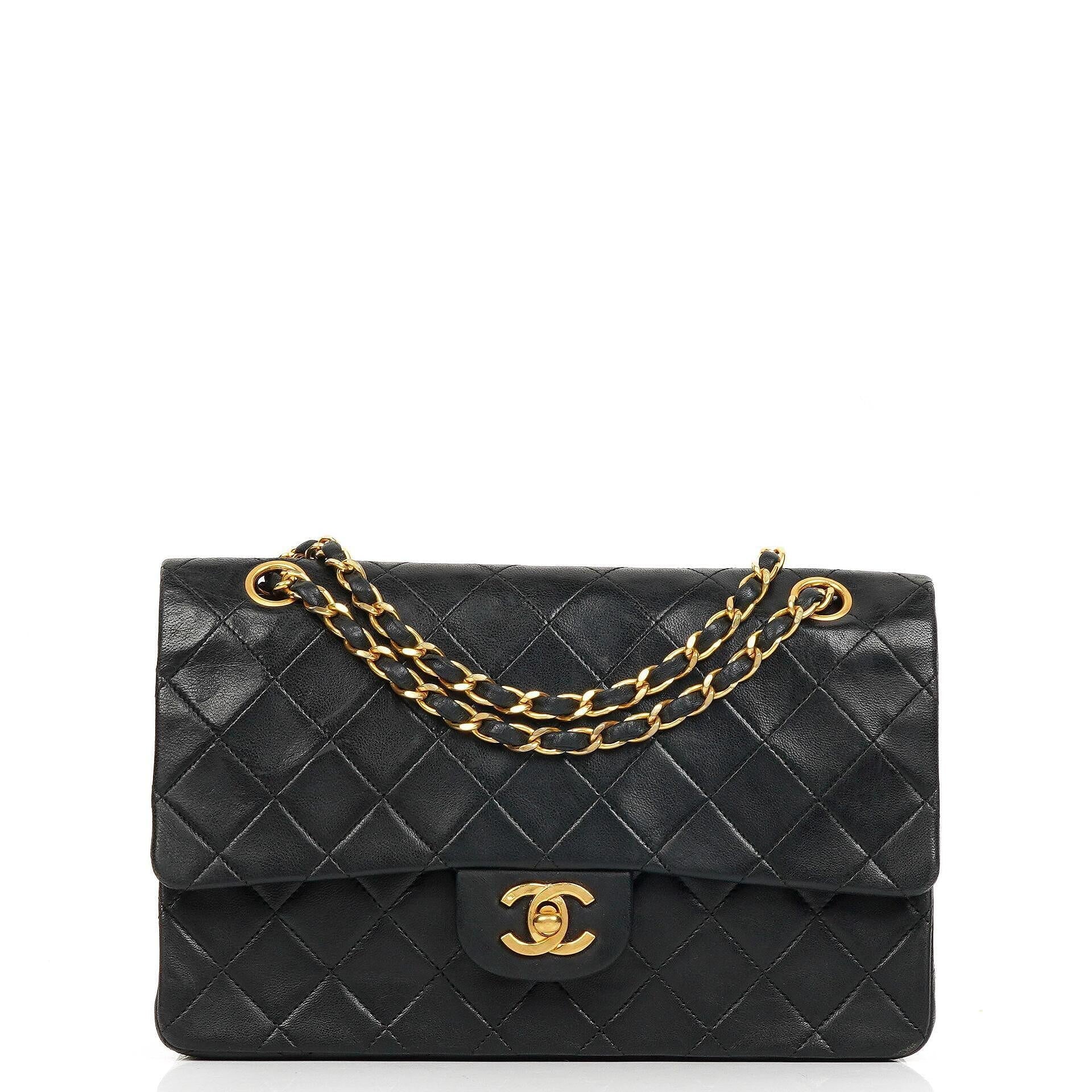 Chanel Medium Classic Black Quilted Lambskin Double Flap Bag With 24K Gold-Plated Hardware