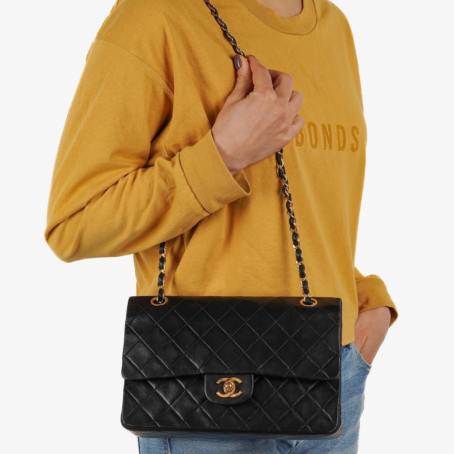 Chanel Medium Classic Black Quilted Lambskin Double Flap Bag With 24K Gold-Plated Hardware