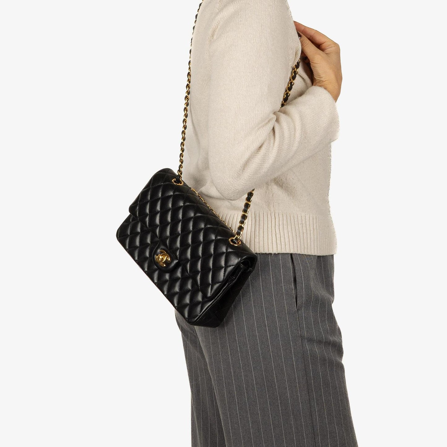Chanel Medium Classic Black Quilted Lambskin Double Flap Bag With Gold-Tone Hardware