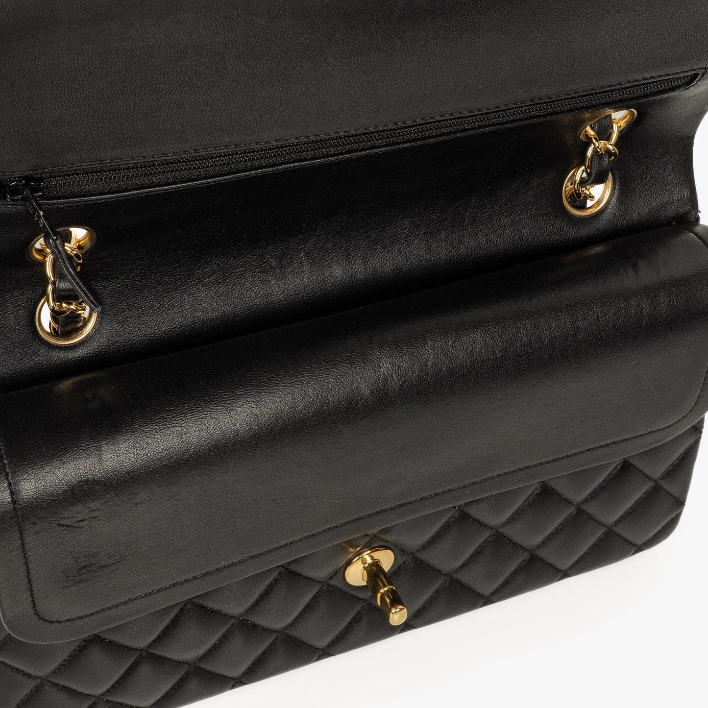 Chanel Medium Classic Black Quilted Lambskin Double Flap Bag With Gold-Tone Hardware