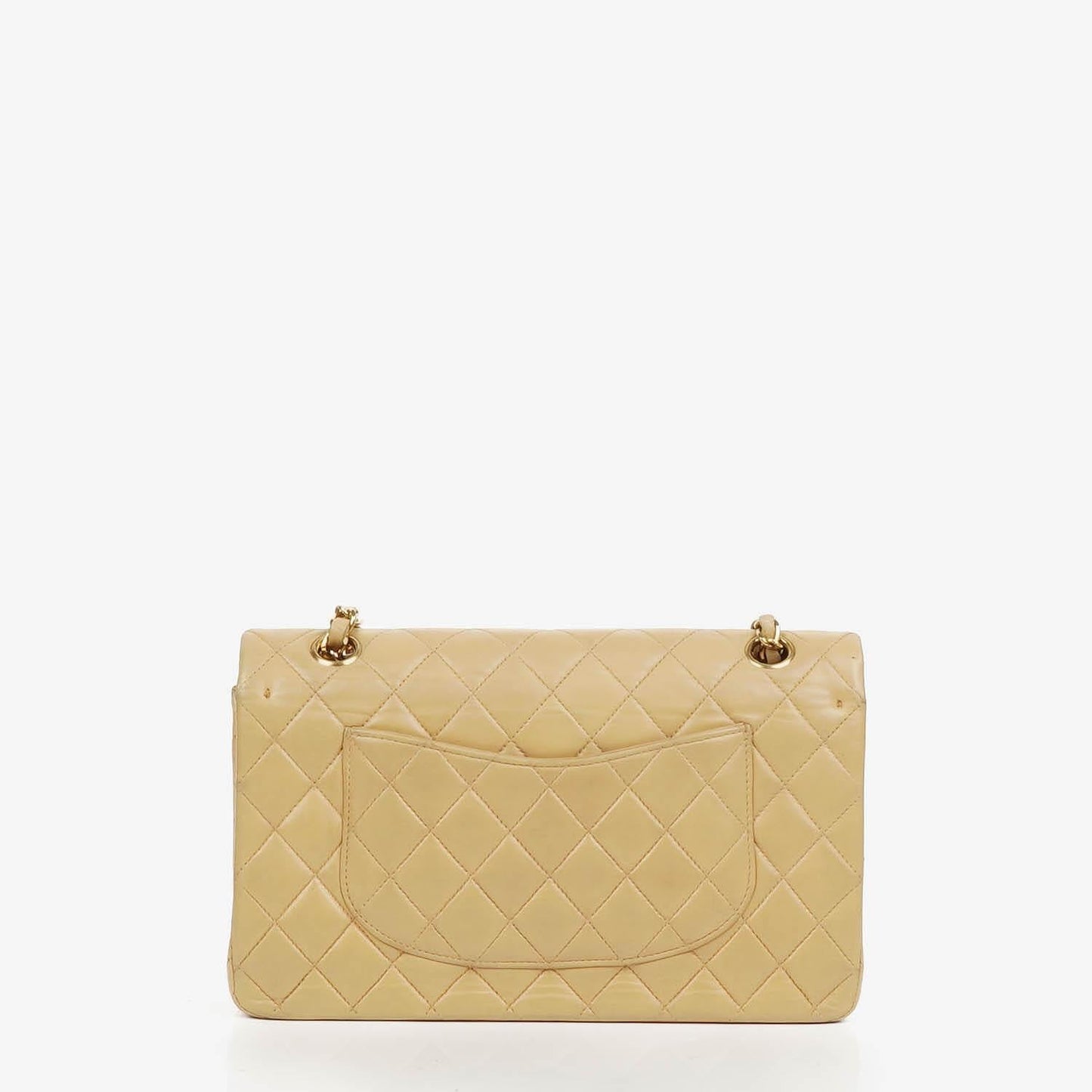 Chanel Medium Classic Double Flap Bag Beige Quilted Lambskin With 24K Gold-Plated Hardware