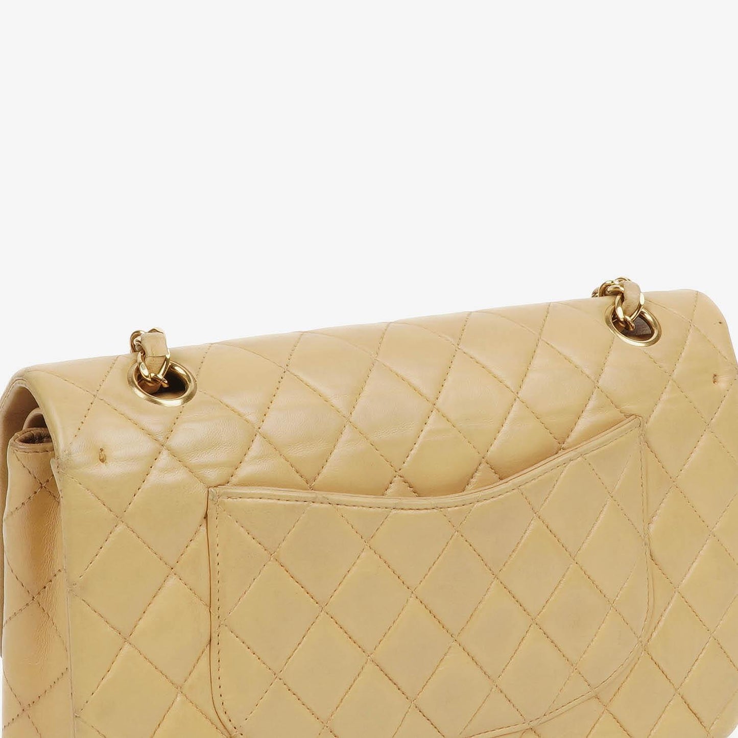 Chanel Medium Classic Double Flap Bag Beige Quilted Lambskin With 24K Gold-Plated Hardware